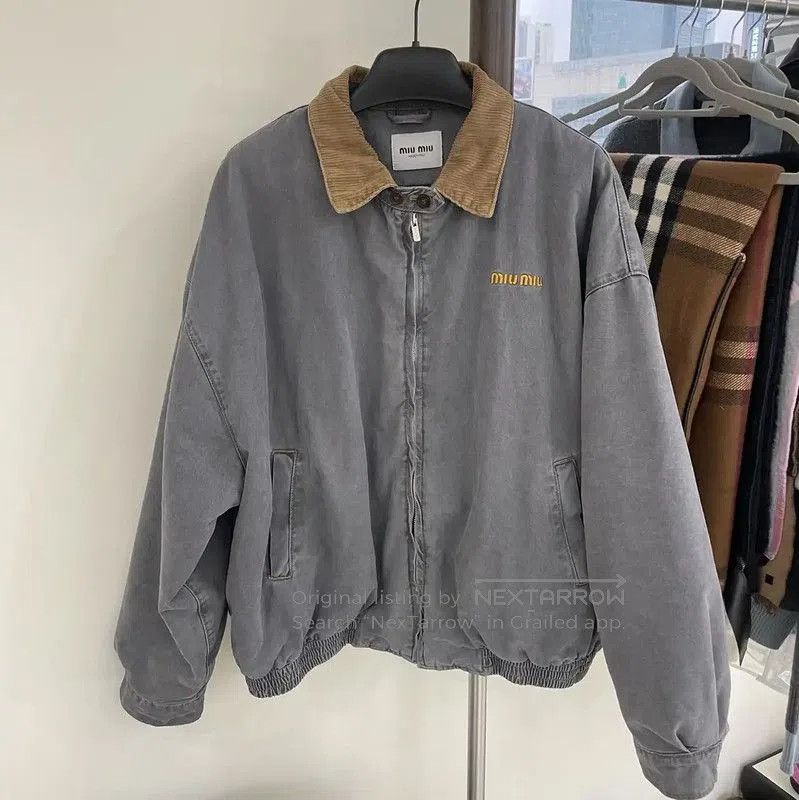Miu Miu Miu Miu Gray Cotton Women's Jacket Size L . Size L / US 10 / IT 46 - 1 Thumbnail