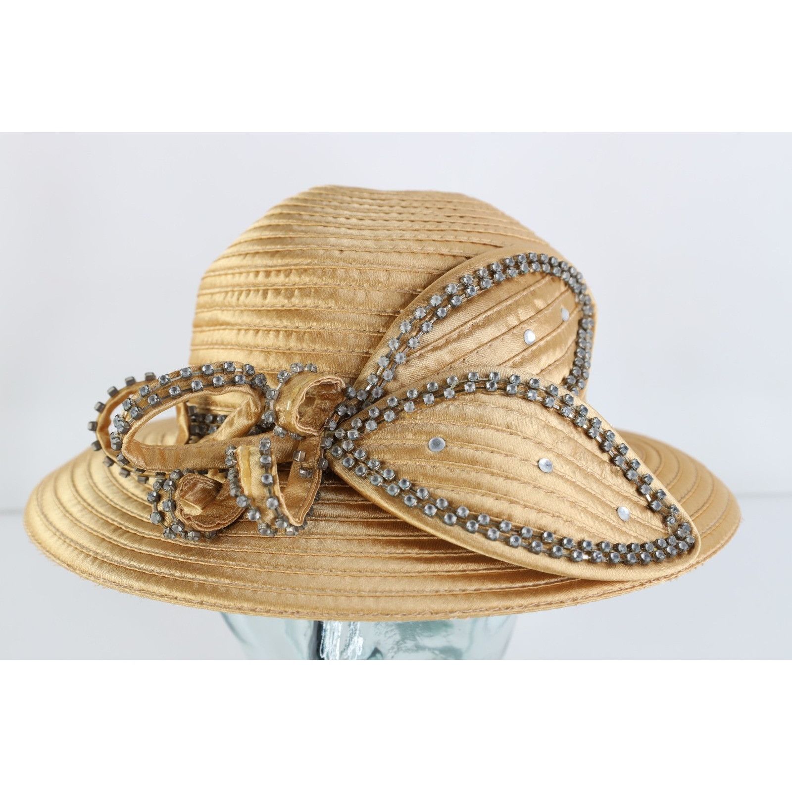 Vintage Vintage Satin Rhinestone Jeweled Sunday Church Wedding Hat Size ONE SIZE - 1 Thumbnail