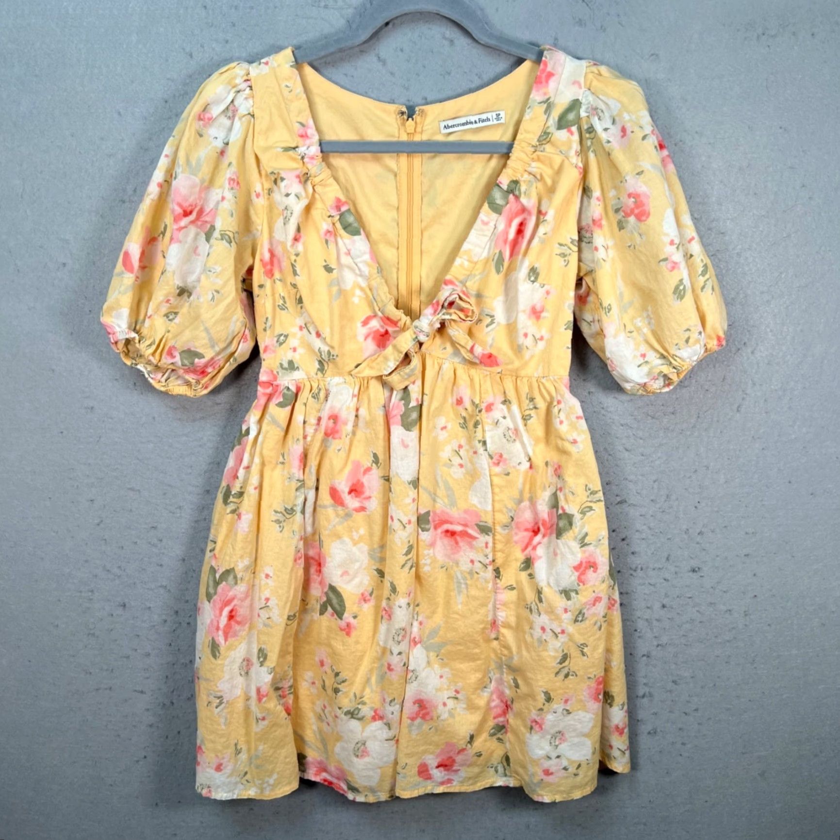 Abercrombie & Fitch VINTAGE Abercrombie & Fitch SP Yellow Floral Puff-Sleeve Mini Dress w/ Ruffle V-Neckline Dress? Size S / US 4 / IT 40 - 2 Thumbnail