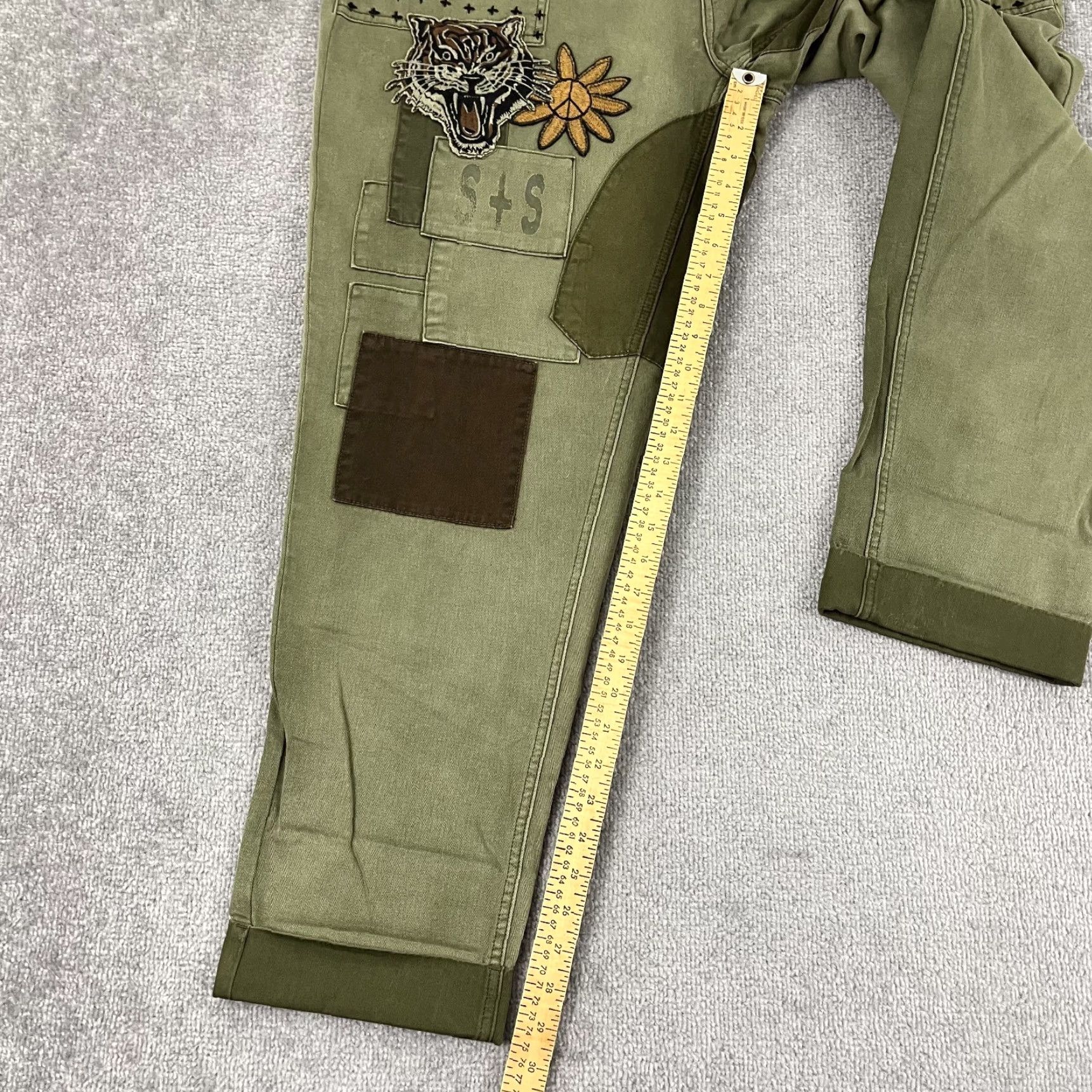 Olive VINTAGE Sun & Stone Men's Chino Pants 40x30 Olive Green Army Casual Outdoor Geometric Pattern Size US 40 / EU 56 - 4 Thumbnail