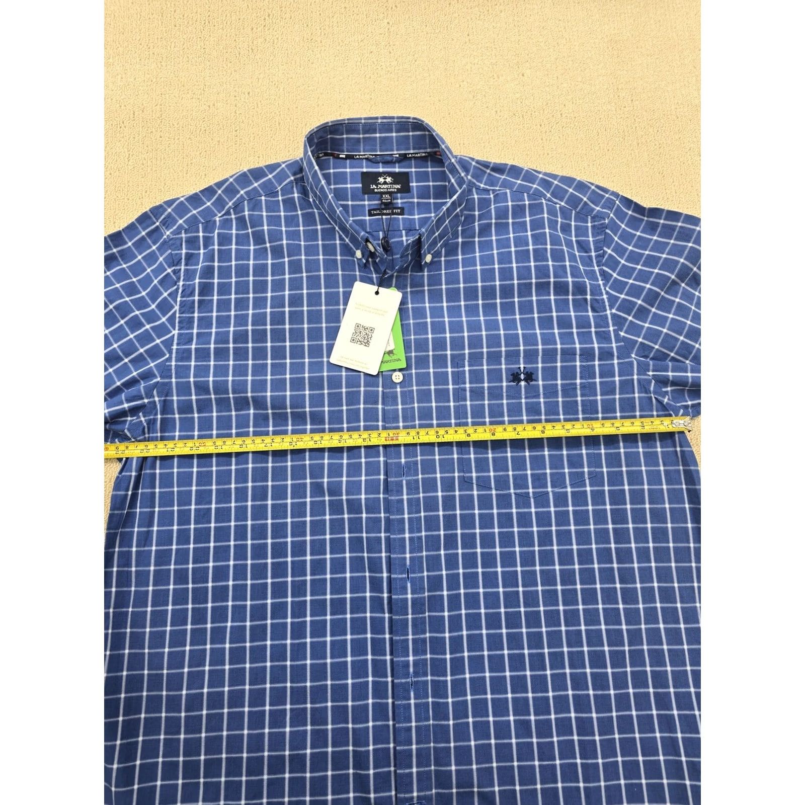 La Martina La Martina Mens XXL Blue Checked Cotton Dress Shirt Tailored Long Sleeve Size 48R - 7 Thumbnail