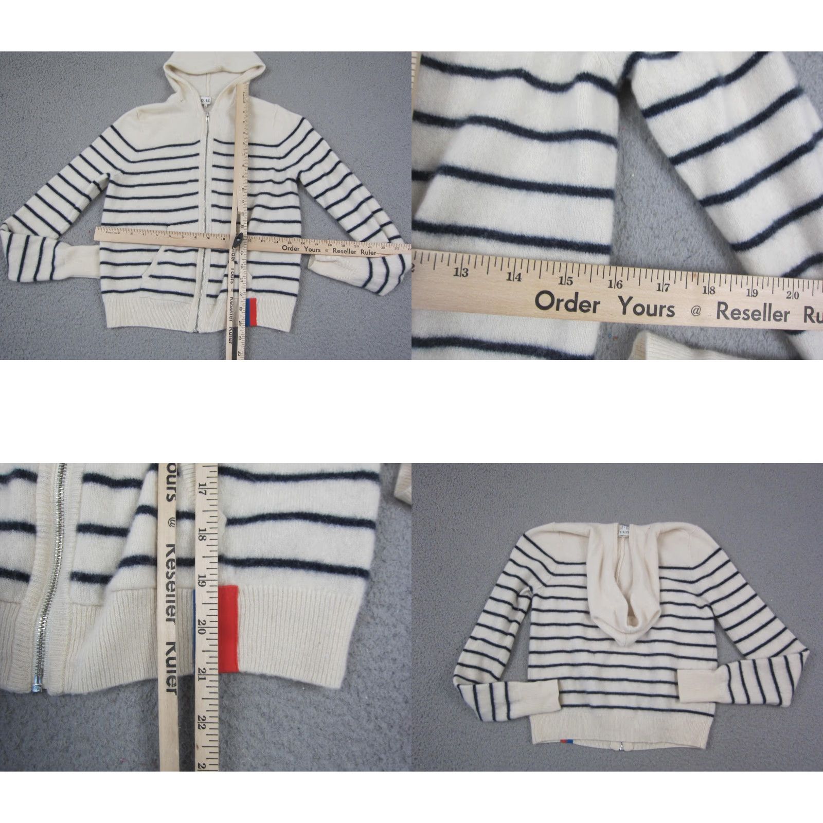KULE VINTAGE Kule Sweater Womens Medium Ivory 100% Cashmere Full Zip Hooded Striped Knit 80s 90s Preppy Size M Mens Womens Girls Boys Size M / US 6-8 / IT 42-44 - 8 Thumbnail