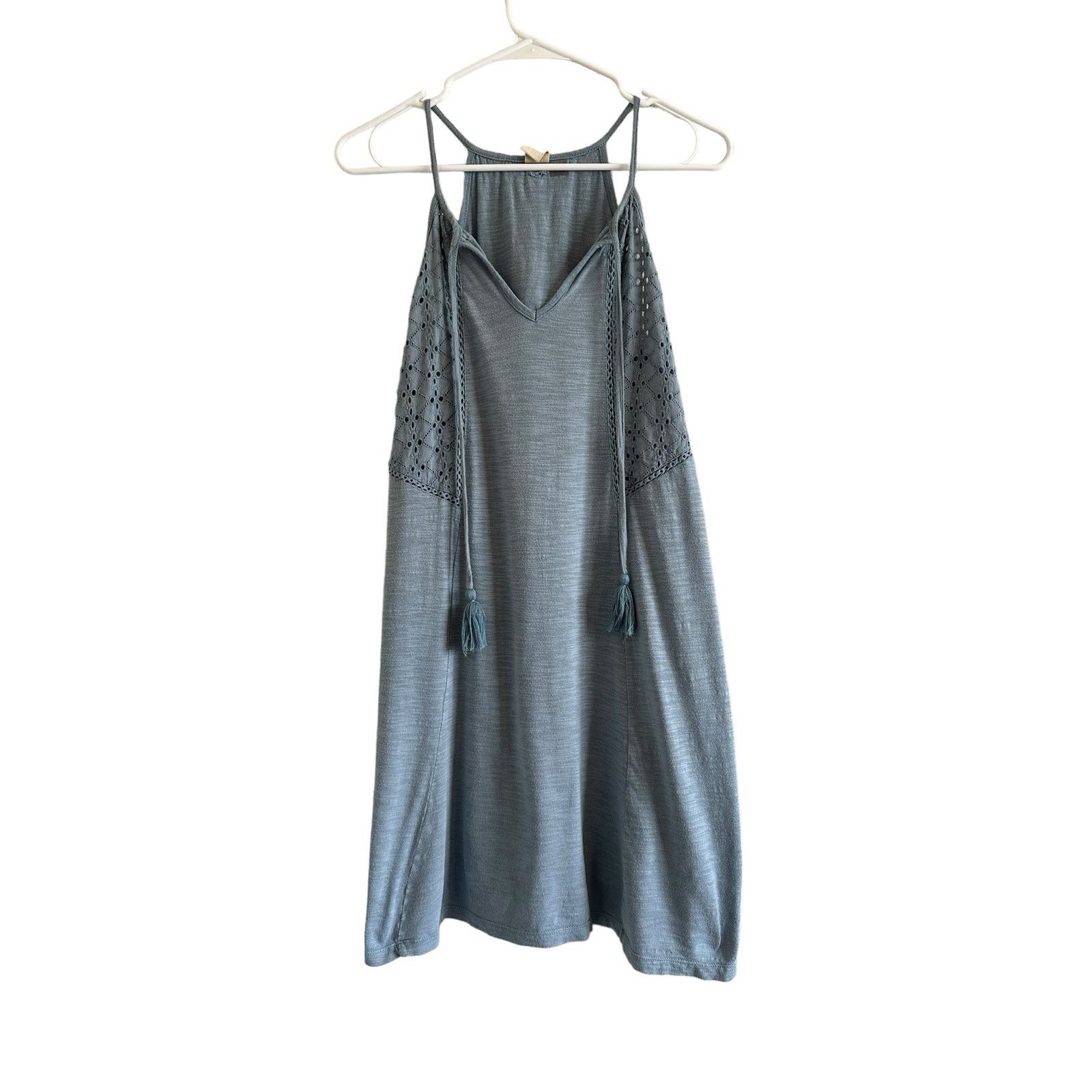 Other Roxy Blue Cotton V-Neck Embroidered Sleeveless Mini Dress Size M / US 6-8 / IT 42-44 - 3 Thumbnail