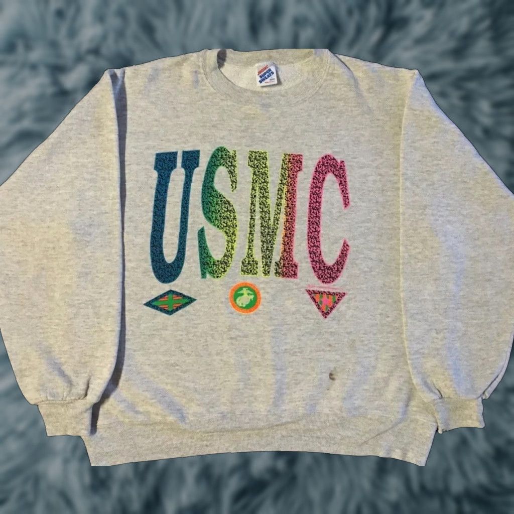 Vintage VINTAGE USMC Sweatshirt S Boxy Gray 80s Navy Marine Corps Pullover Hoodie Mens Grunge/Retro 90s College USA Size US S / EU 44-46 / 1 - 1 Thumbnail