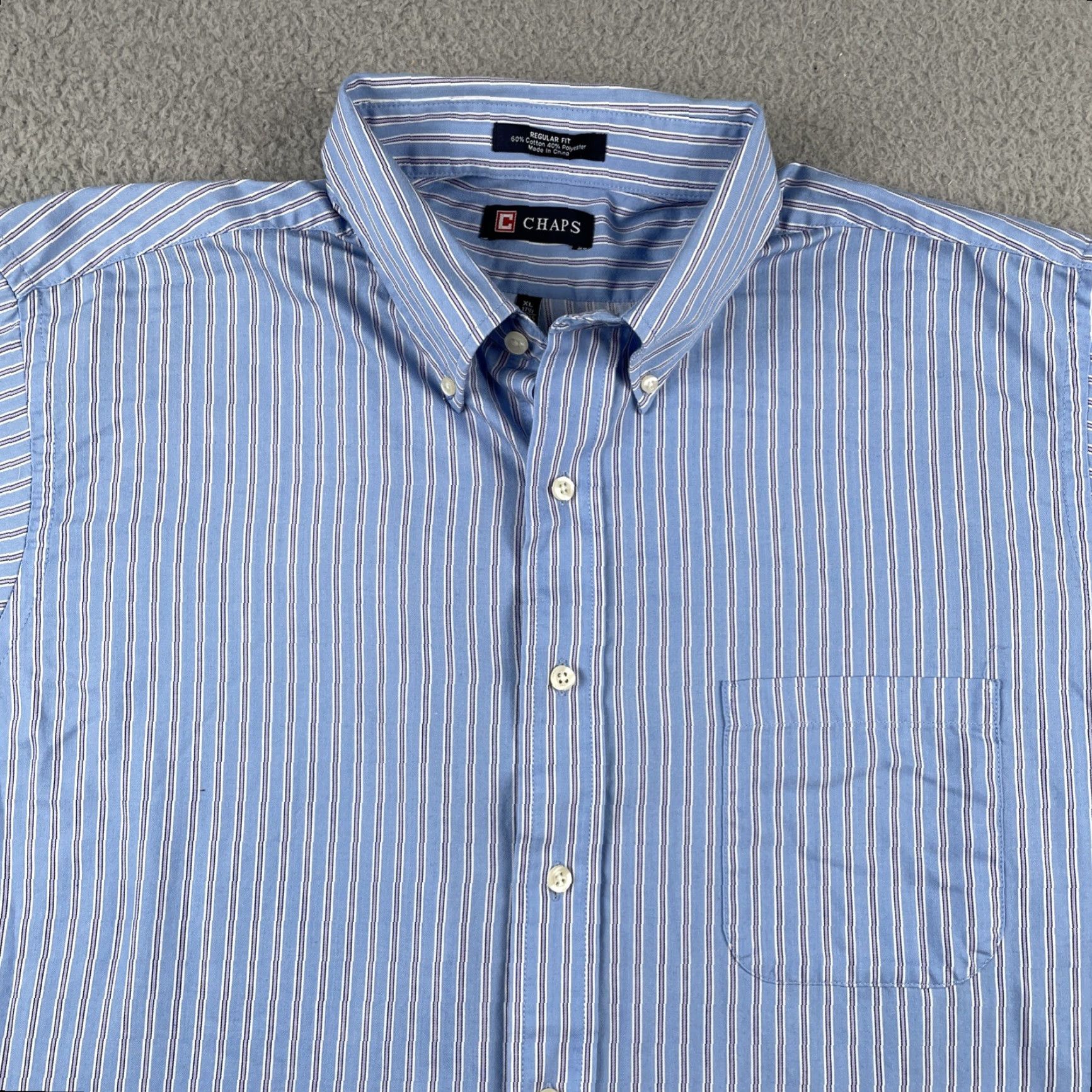 Chaps VINTAGE Chaps Shirt, Button-Up, Striped, Blue, XL, Long Sleeve, Wrinkle Free, EUC, Mens Size US XL / EU 56 / 4 - 2 Thumbnail