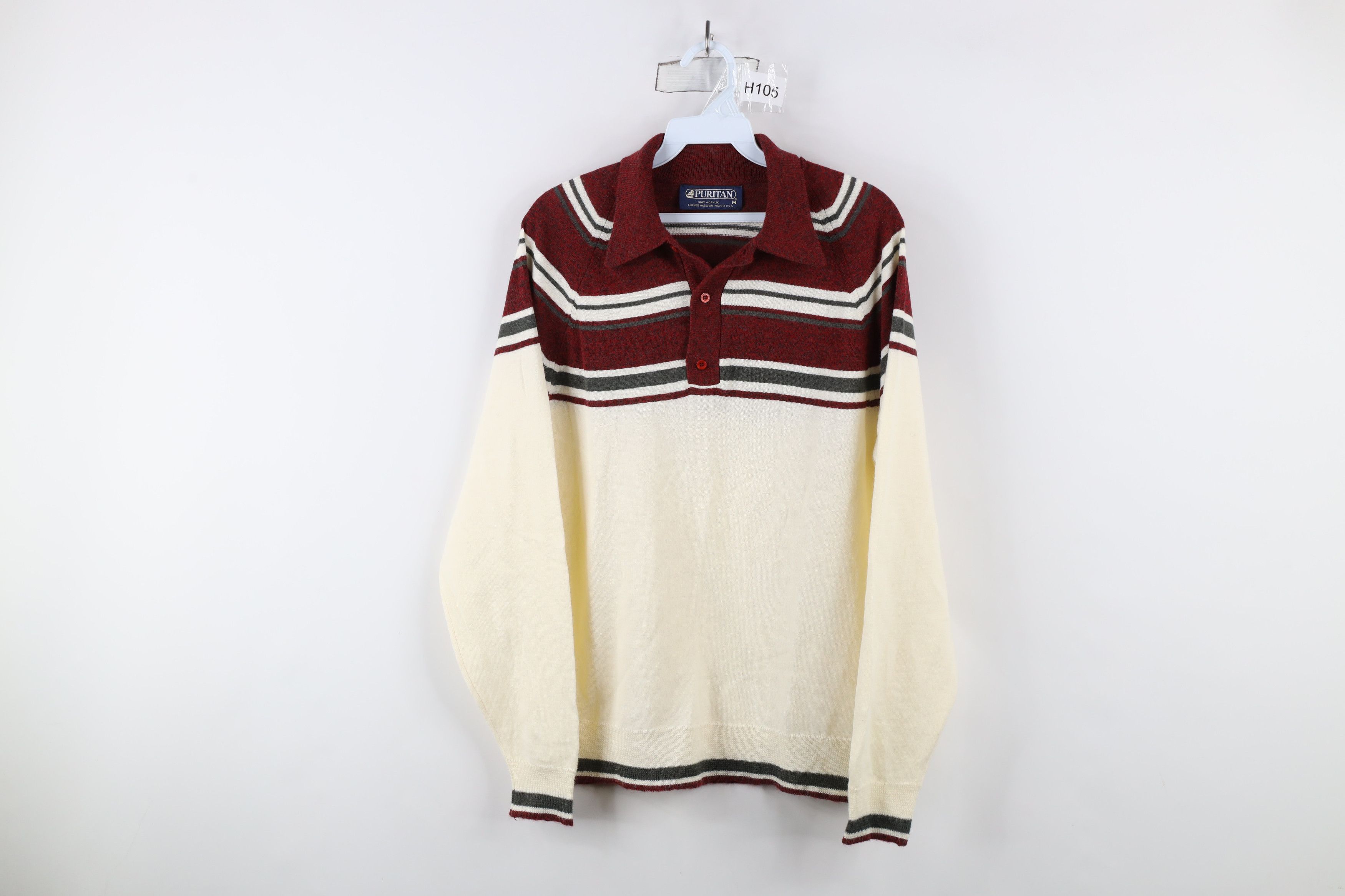 Vintage Vintage 70s Streetwear Block Knit Collared Polo Sweater Size US M / EU 48-50 / 2 - 1 Thumbnail