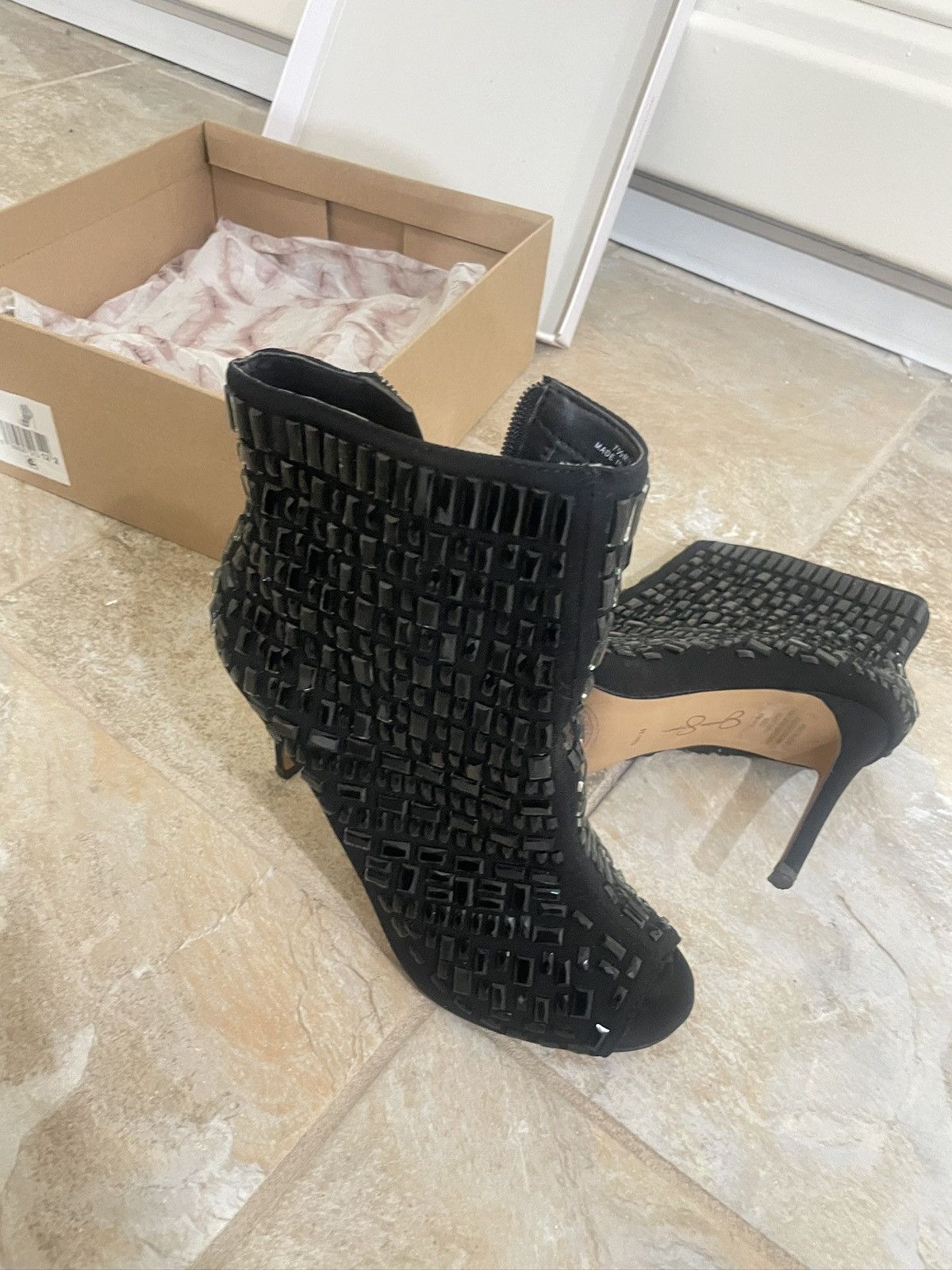 Jessica Simpson Black Wydlee Open Toe Heels Size US 7.5 / IT 37.5 - 5 Thumbnail