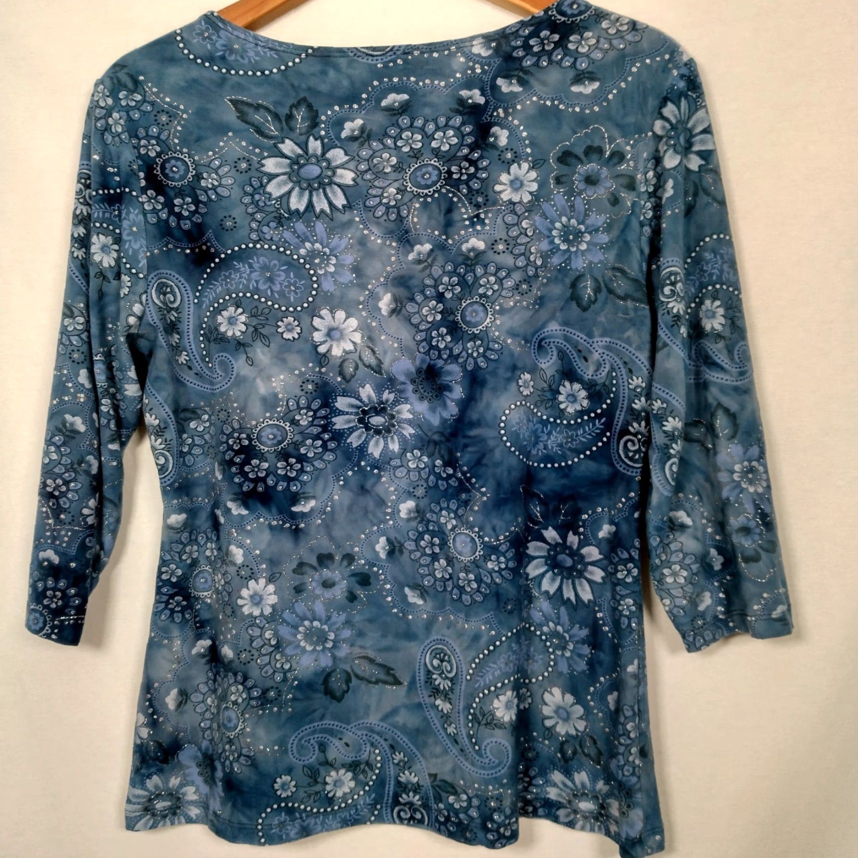 Vintage VINTAGE Susan Lawrence Shirt Blouse L Blue Floral Paisley Metallic 3/4 Sleeve Square Neck Womens Size L / US 10 / IT 46 - 2 Thumbnail