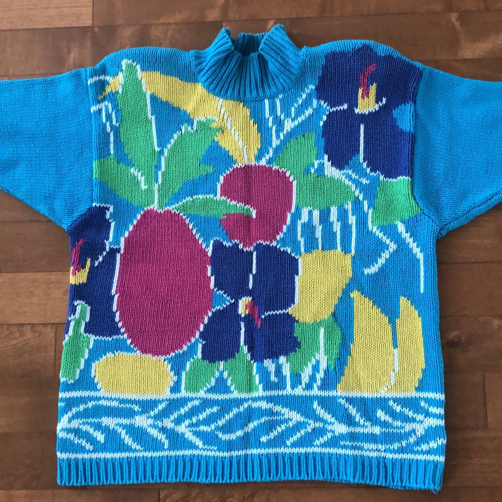 Vintage Lauren Hansen Vtg 80s floral Sweater blue, yellow large Size L / US 10 / IT 46 - 11 Thumbnail