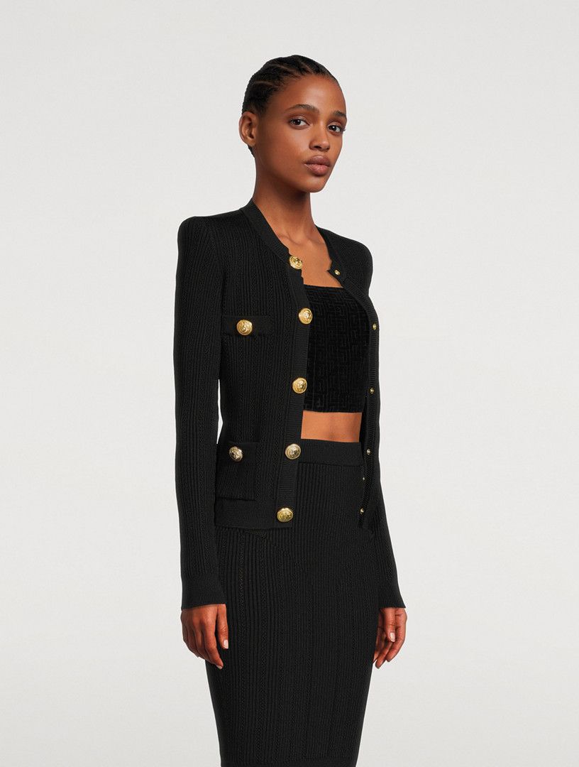 Balmain o1s1wg110825 Crewneck Cardigan in Black Size XL / US 12-14 / IT 48-50 - 4 Thumbnail