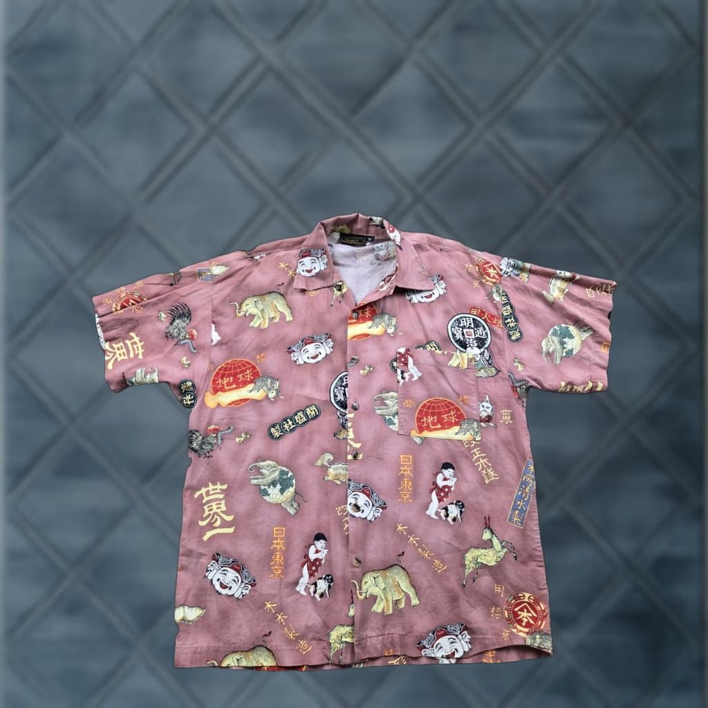 Vintage VINTAGE Monzini Collection Shirt Mens M Pink Asian Graphic Print Button Up Size US M / EU 48-50 / 2 - 1 Thumbnail