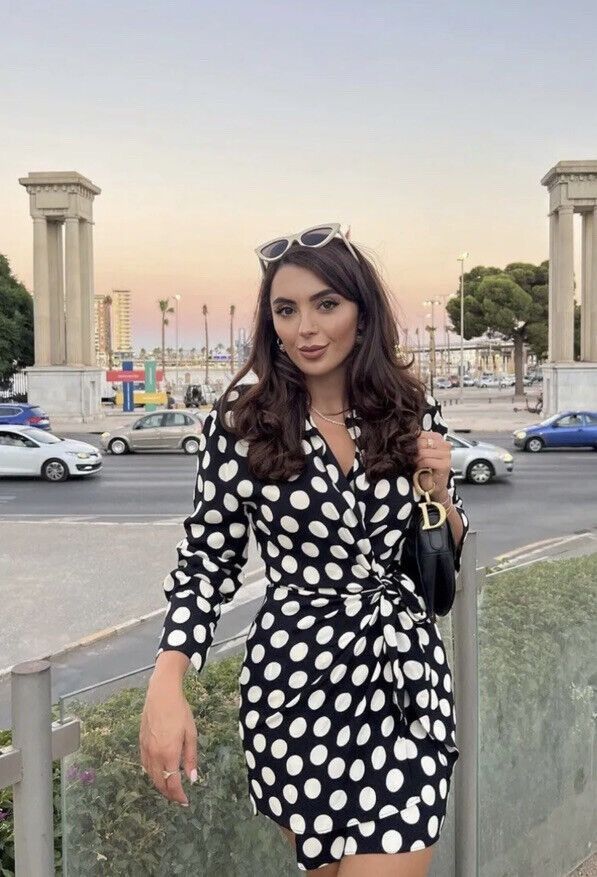 Other × Zara Zara Mini Polka Dot Pareo Wrap V-Neck Dress Black/White Size L / US 10 / IT 46 - 3 Thumbnail