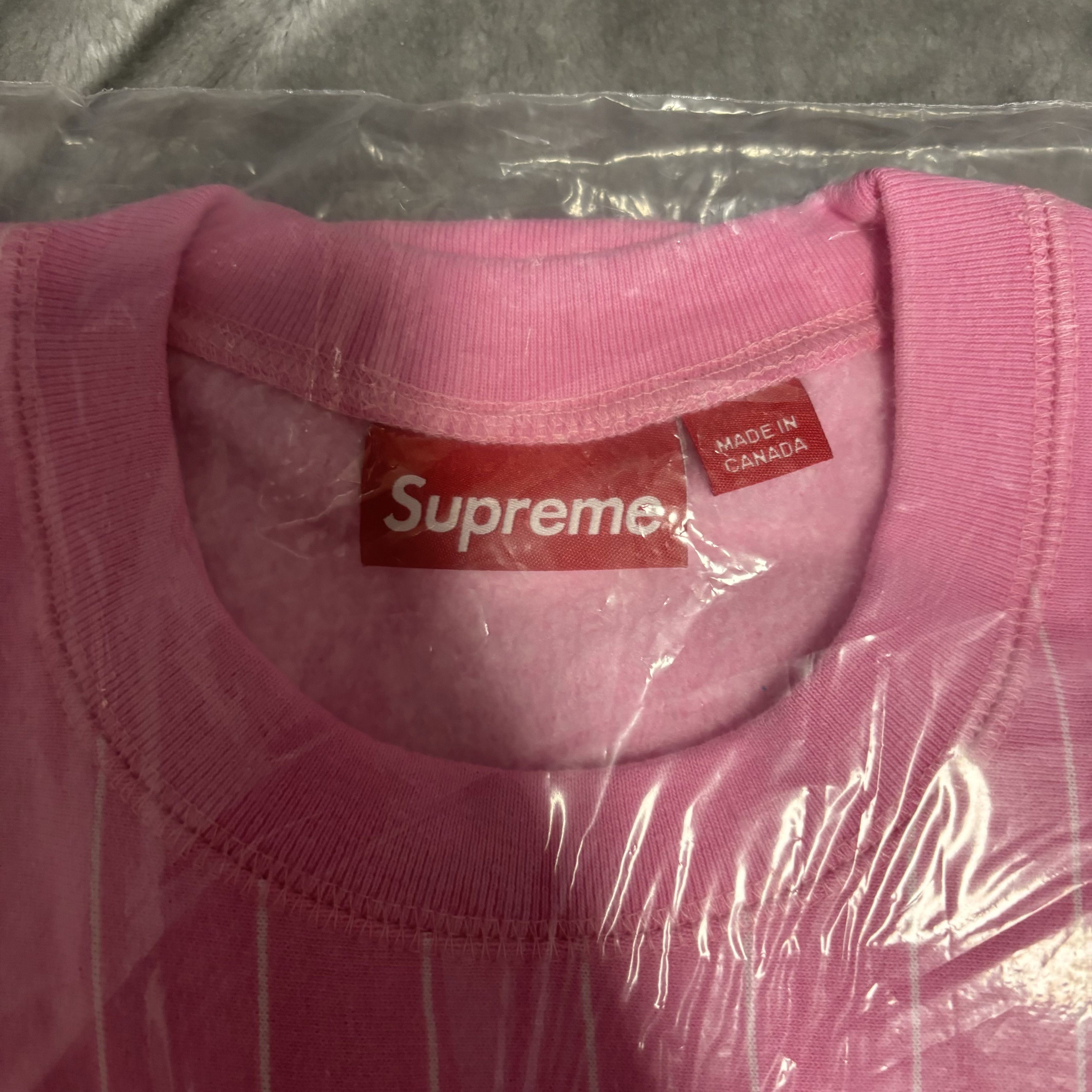 Supreme Supreme Pinstripe Crewneck Pink - 24SS | Grailed