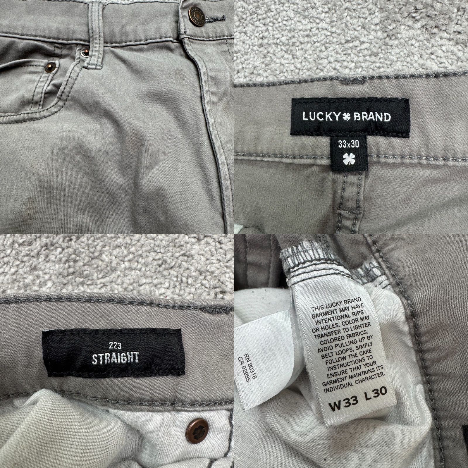 Lucky Brand Lucky Brand Pants Men 33x30 Gray Flat Front Cotton Chino Straight Leg Casual 223 Regular Waist 33 Size US 33 - 8 Thumbnail