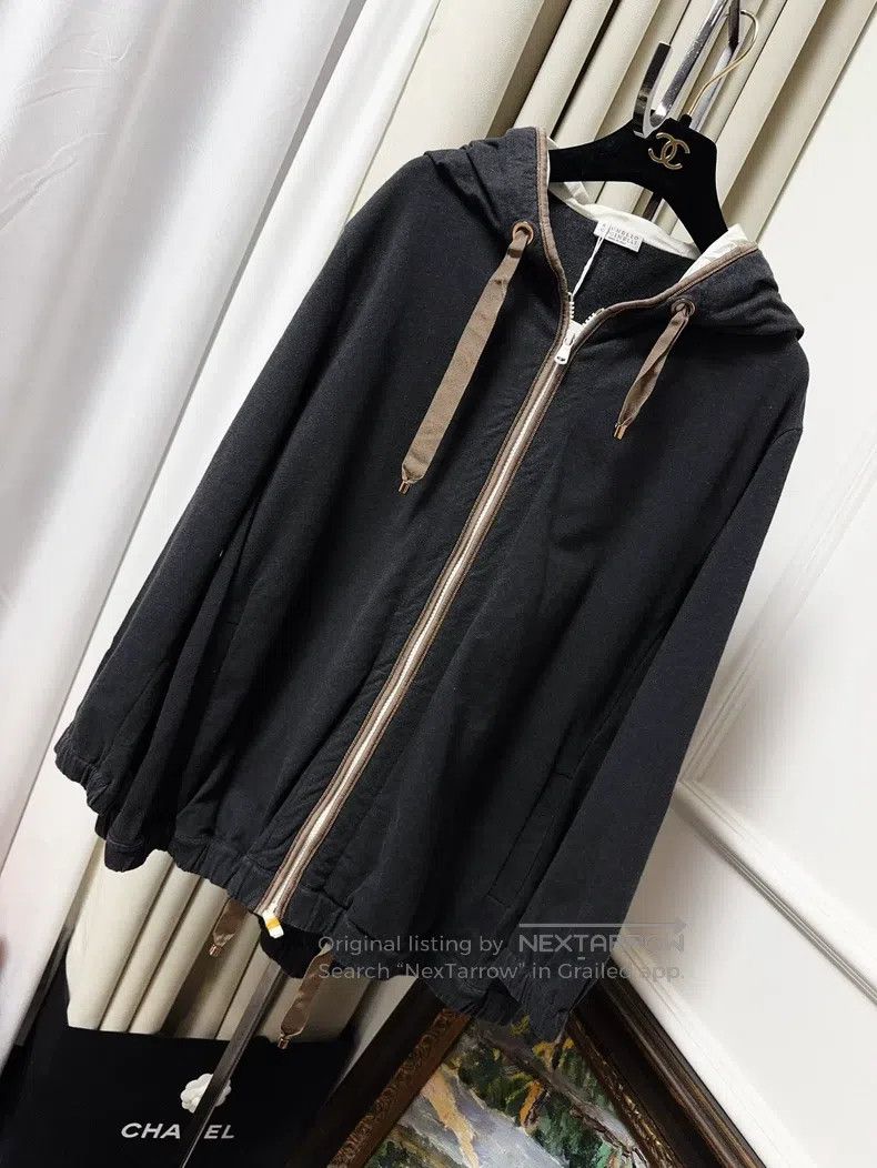 Brunello Cucinelli Brunello Cucinelli Charcoal Gray and Khaki Edged Hooded Zi Size XS / US 0-2 / IT 36-38 - 2 Thumbnail