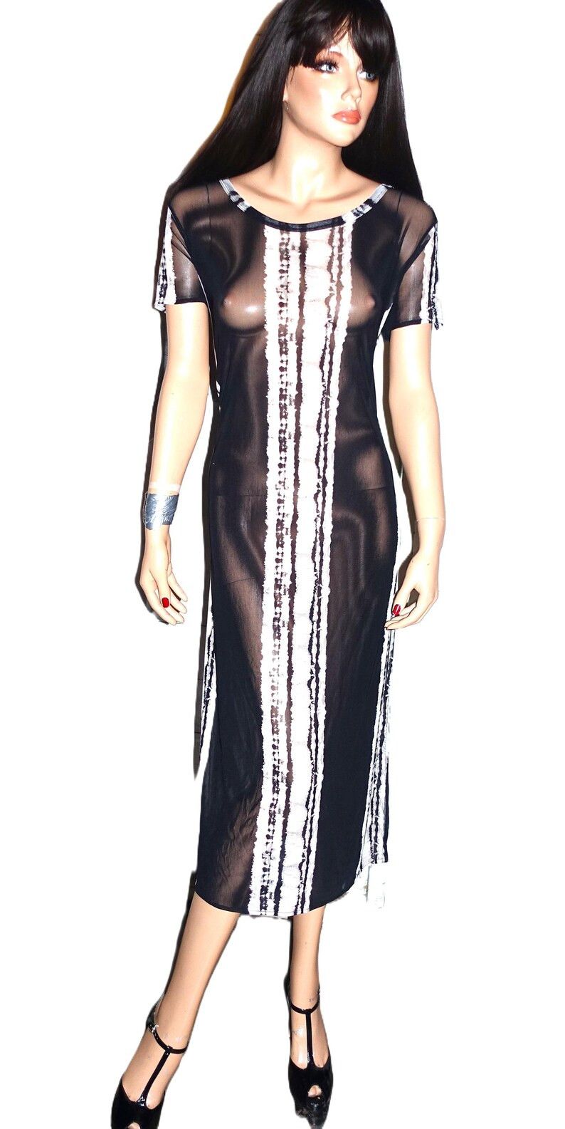 Other Cha Cha Vente Black Gray Sheer High Slit Dress S Size S / US 4 / IT 40 - 3 Thumbnail