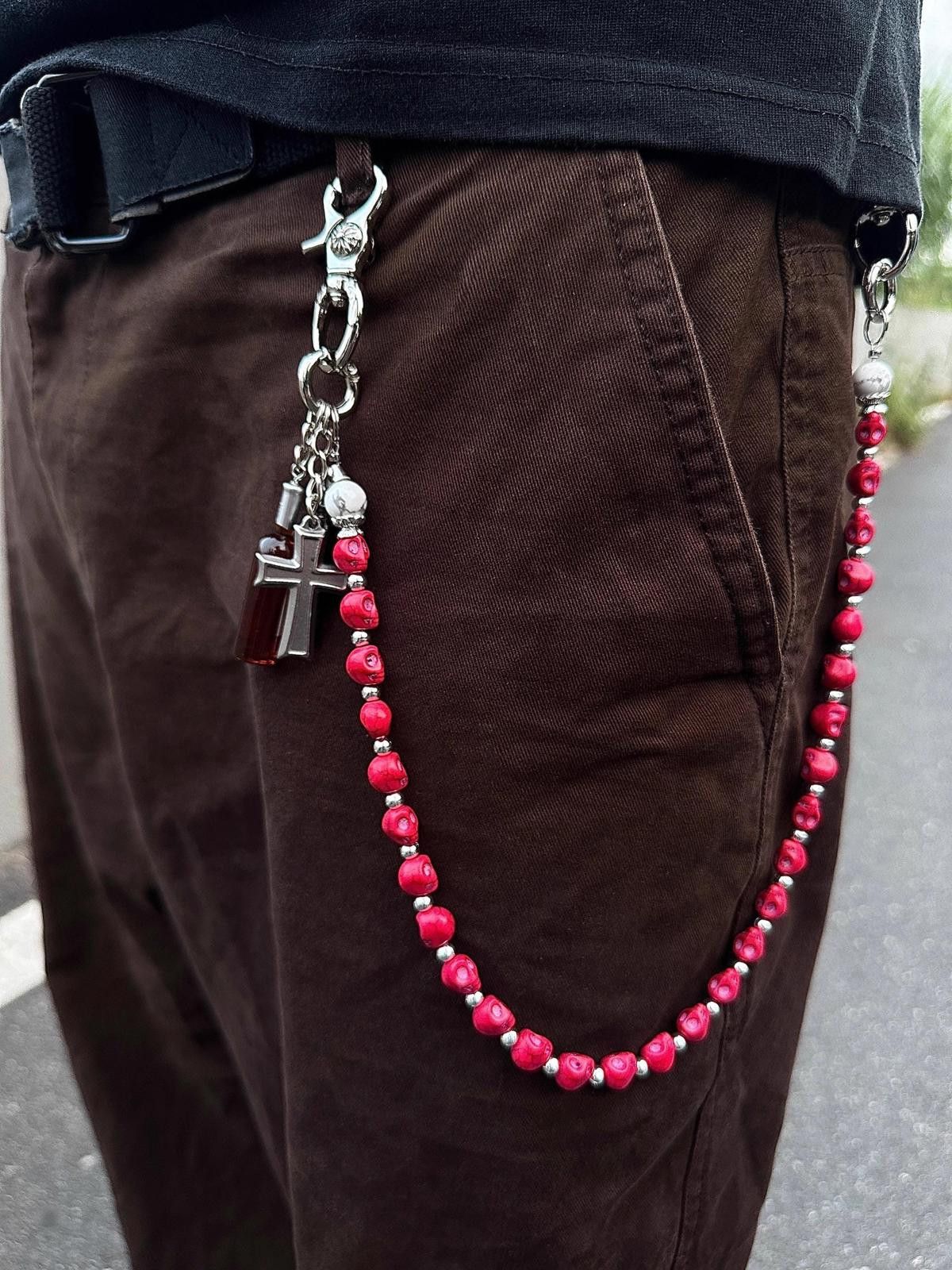 Jewelry Red Pine Stone Skull Cleanfit Wallet Chain ,Jeans Chain Size ONE SIZE - 1 Thumbnail