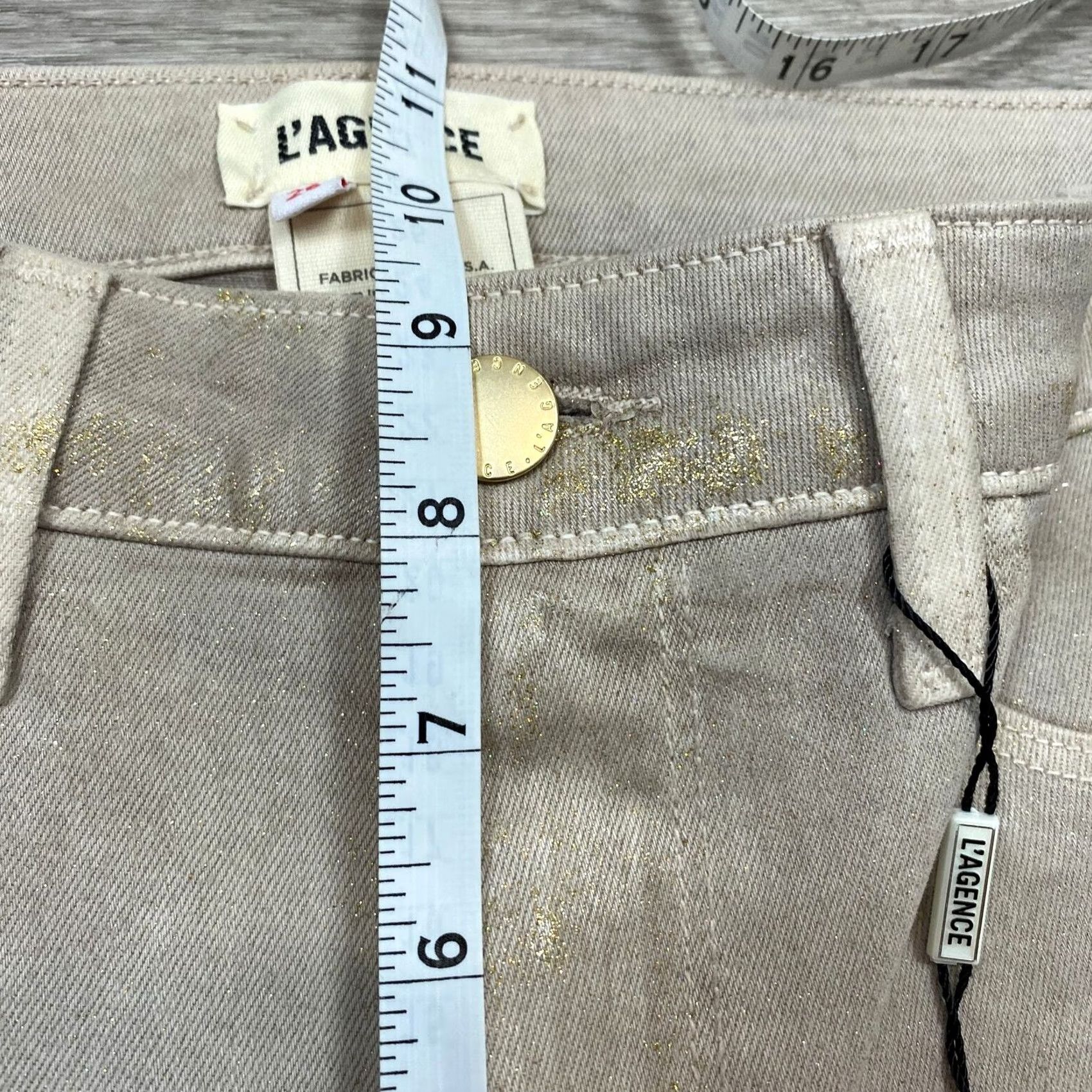 L'AGENCE L'Agence Margot Skinny Jeans Biscuit Gold Glitter Coated Womens 26 Size 26" / US 2 / IT 38 - 6 Thumbnail