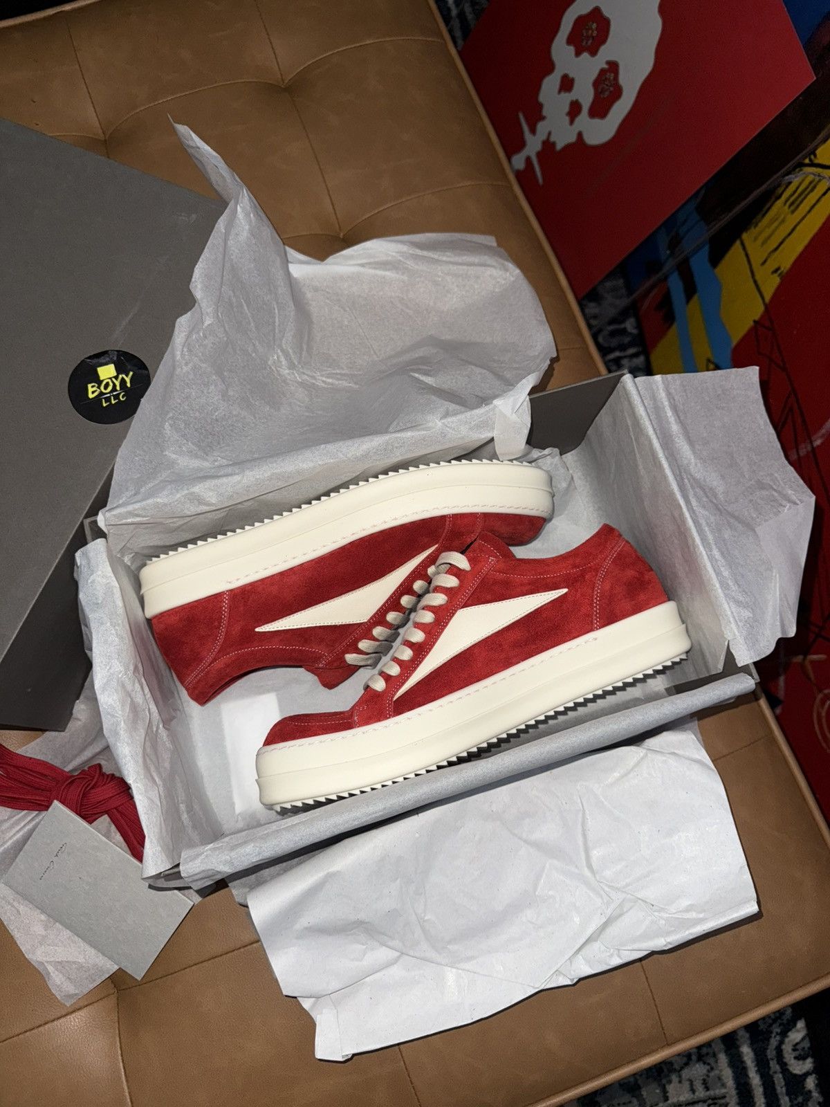 Rick Owens Rick owens red suede cardinal vintage low top sneakers Size US 7 / EU 40 - 3 Thumbnail