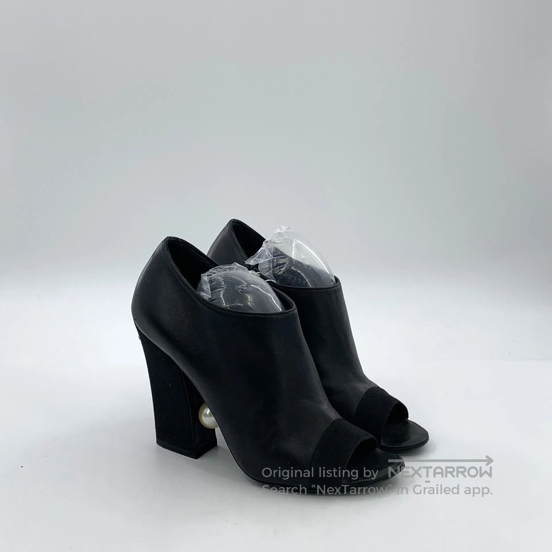 Chanel Chanel Black Leather Pearl Button Chunky Heel High Heels| Size US 5.5 / IT 35.5 - 2 Thumbnail