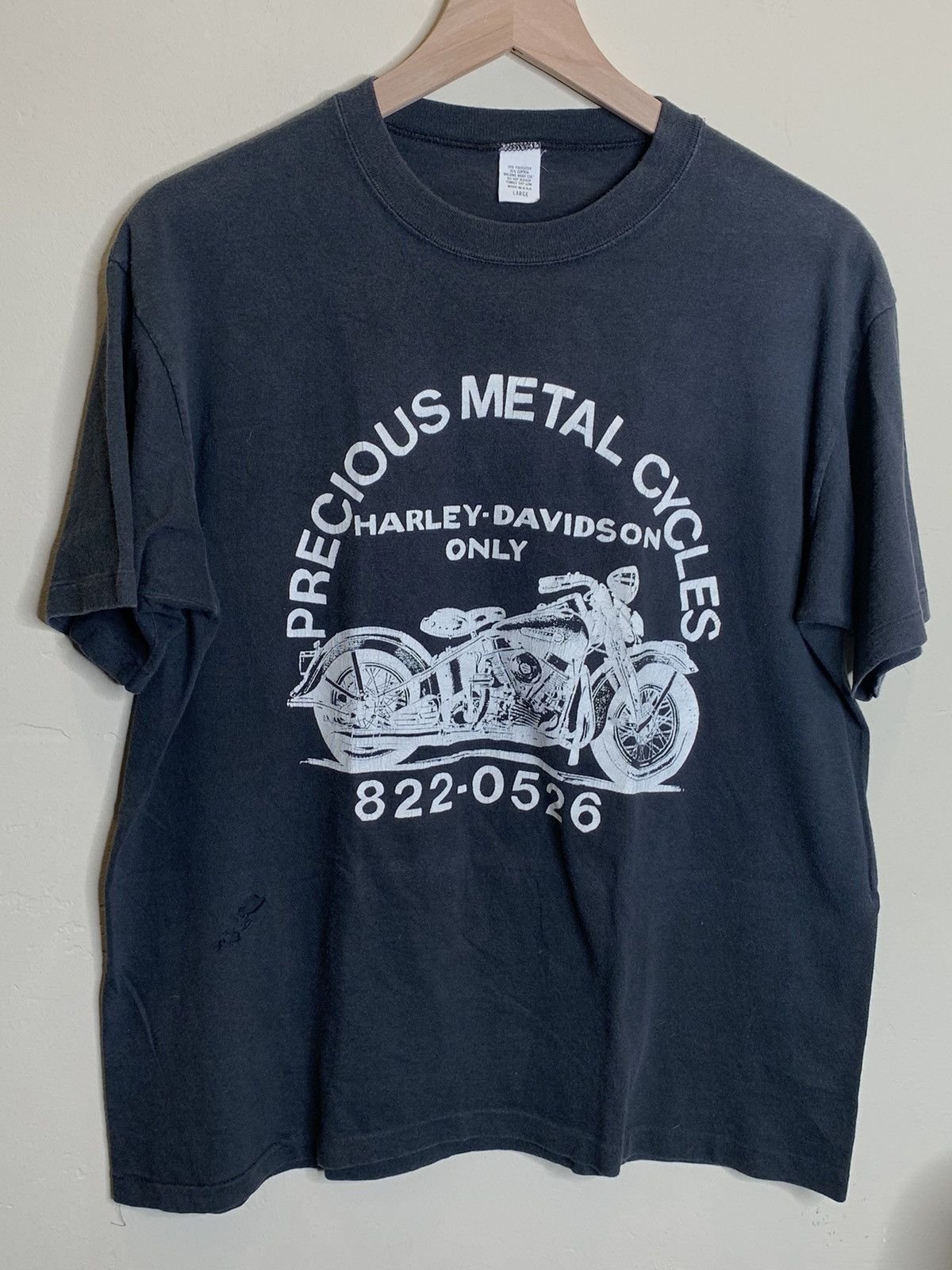 image of Vintage 70's Harley Davidson Single Stitch Biker Shirt in Black/White, Men's (Size Large)