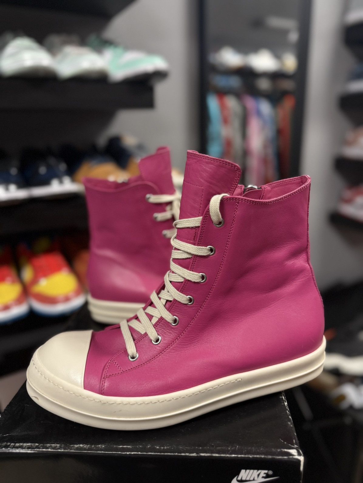 Rick Owens Rick Owen Pink High Top Leather Sneaker 44EU/11US Size US 11 / EU 44 - 2 Thumbnail