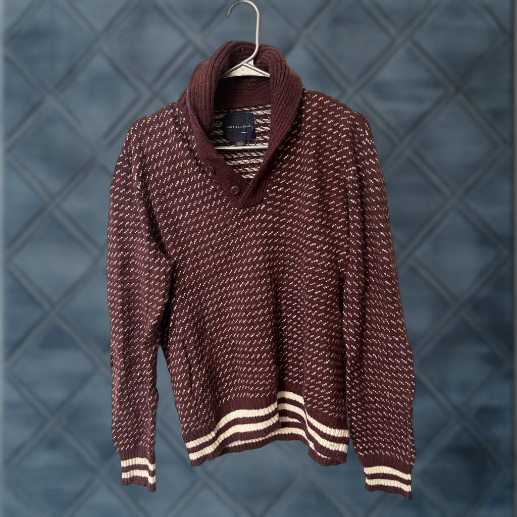American Eagle Outfitters American Eagle Sweater Mens Medium Pullover Mock Neck Knit Cotton Wool Maroon Size US M / EU 48-50 / 2 - 1 Thumbnail