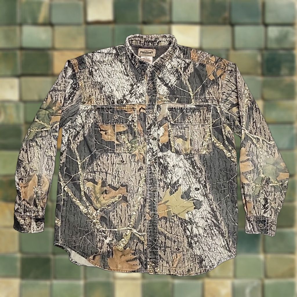 Vintage VINTAGE Fieldstaff Camouflage Shirt Mens L Brown Twill Flannel Mossy Oak Breakup Hunt Shirt Button-Up Long Sleeve Casual Mens Size US L / EU 52-54 / 3 - 1 Thumbnail