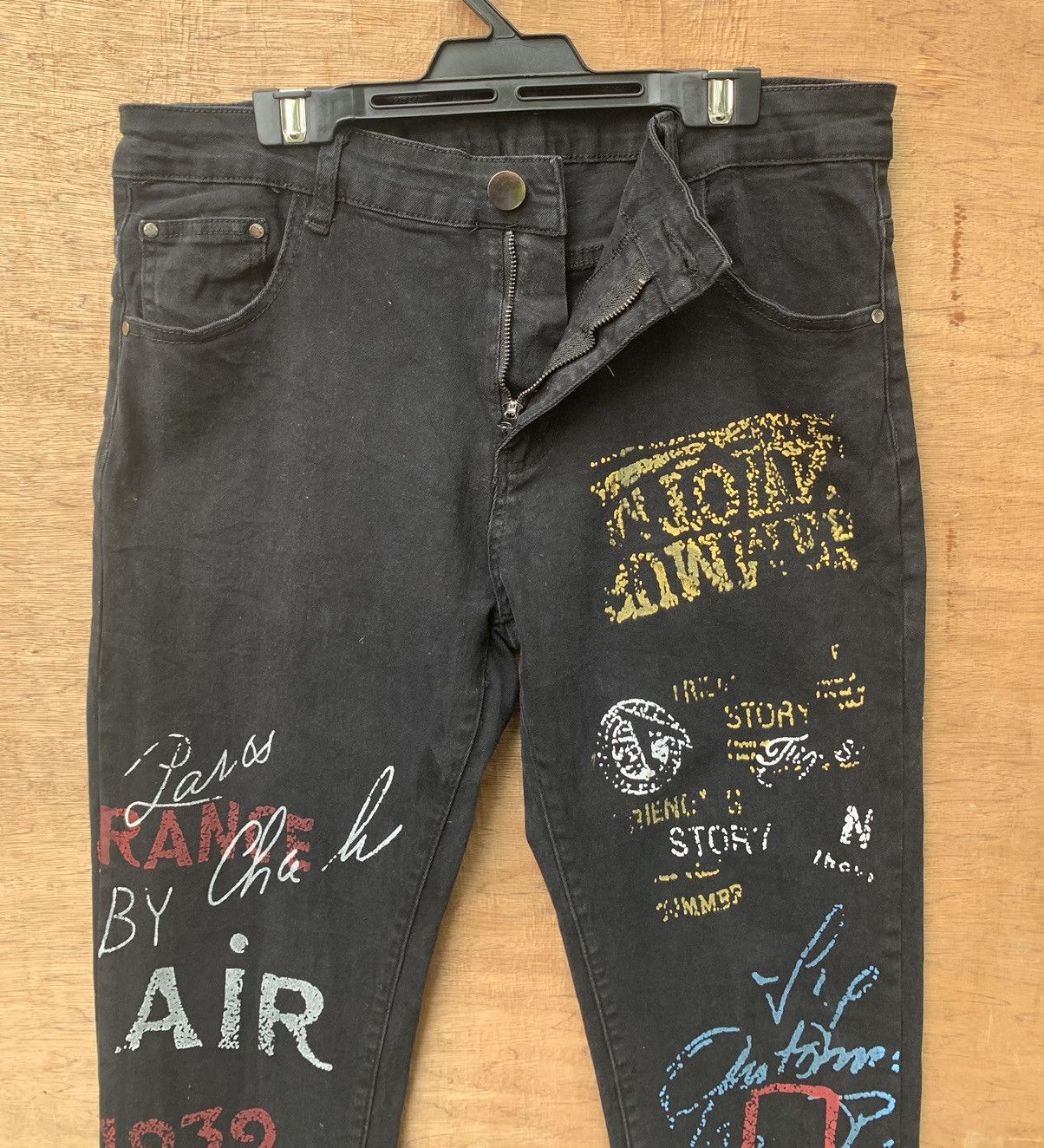 Japanese Brand 🔥 Creative Graffiti Graphic Print Streching Jeans Pants Size US 31 - 17 Thumbnail