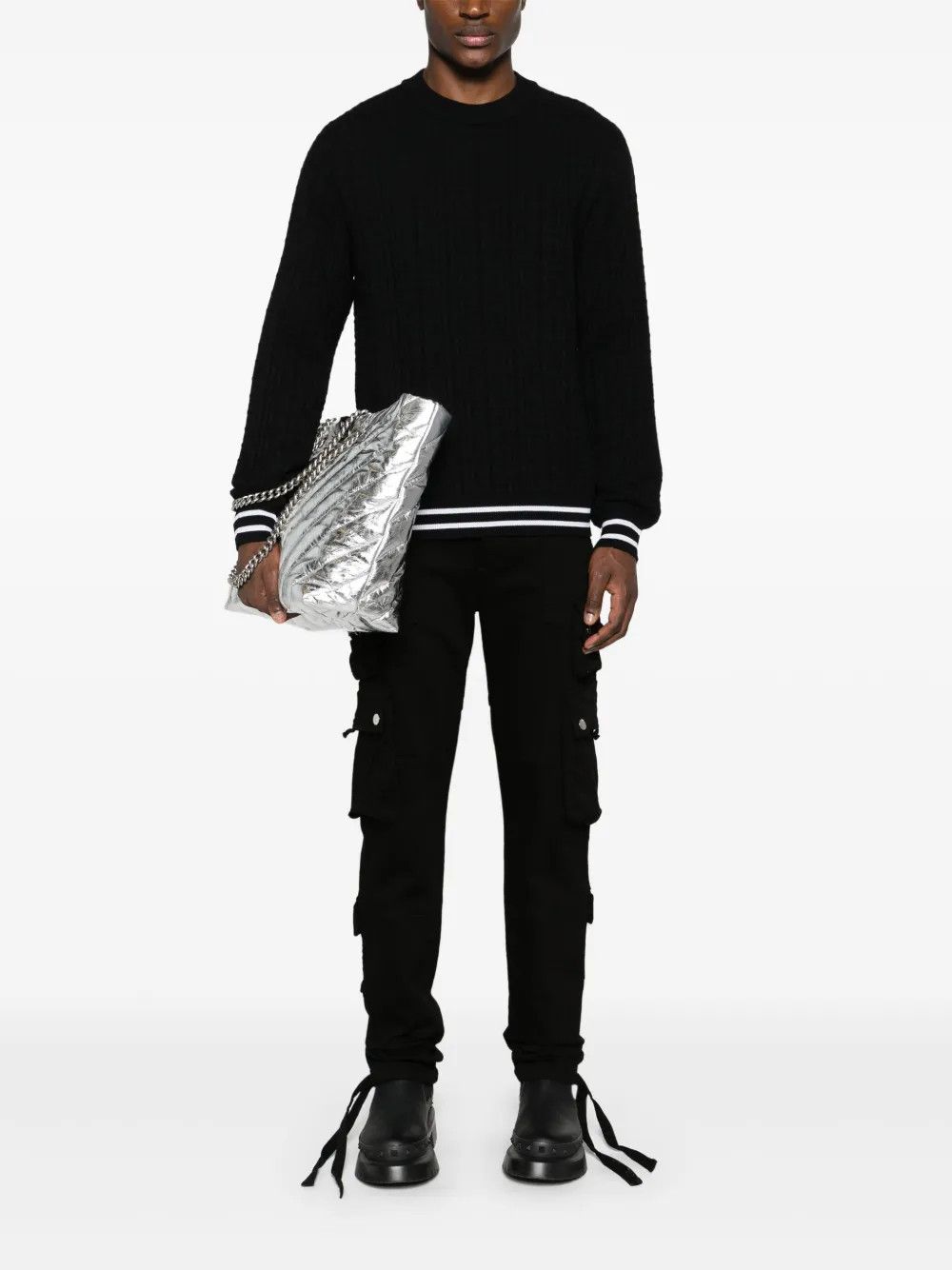 Balmain o1s1wg110925 Patterned Jacquard Merino Jumper in Black Size US S / EU 44-46 / 1 - 3 Thumbnail