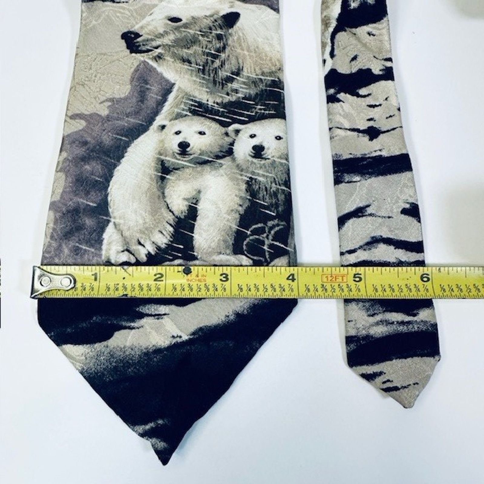 Other Endangered Species Tie Artic Polar Bears, Blk/White/Blu Silk Size ONE SIZE - 8 Thumbnail