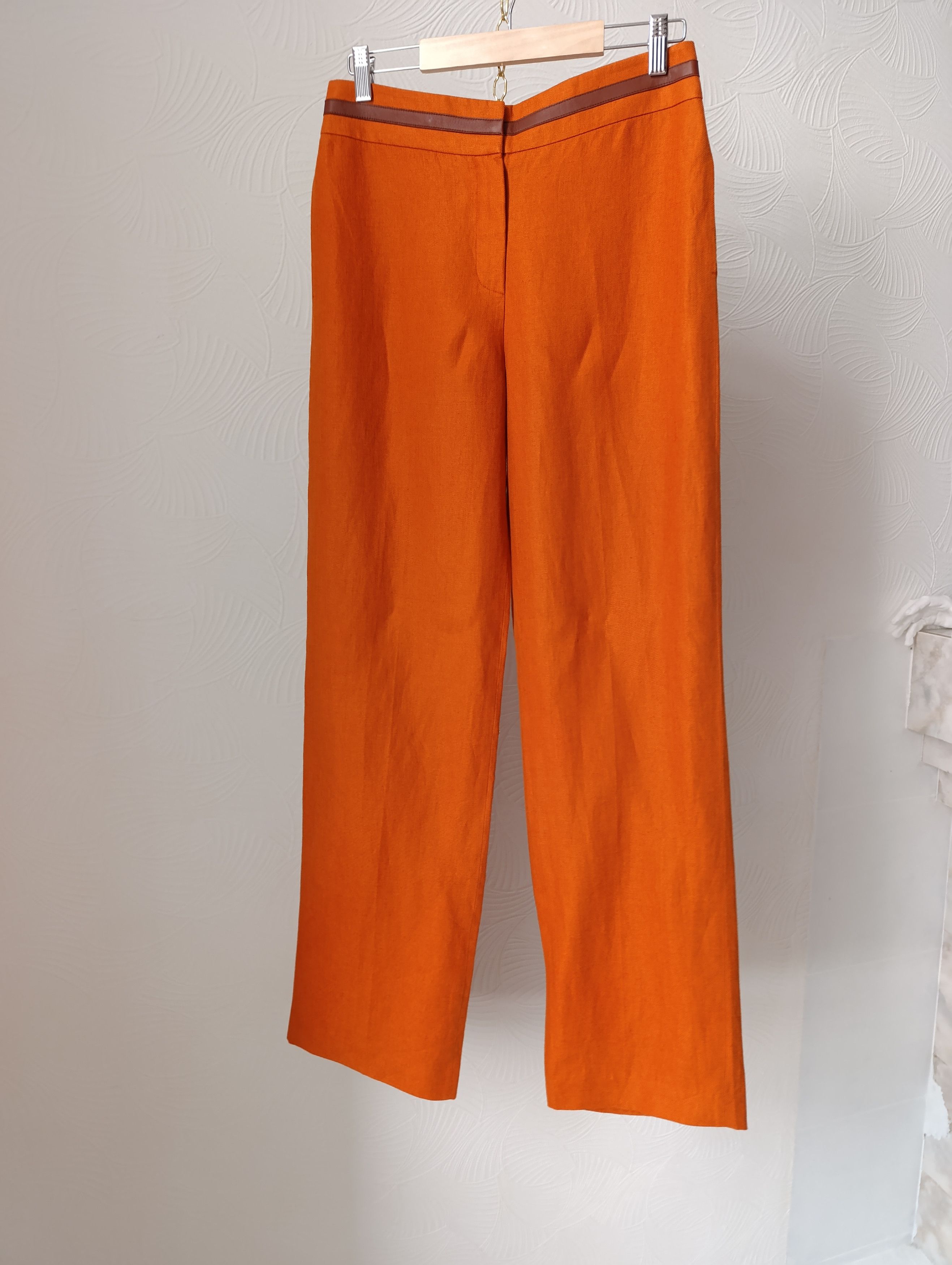 Loro Piana LORO PIANA CARSON LEATHER-TRIM LINEN PANTS IN ORANGE RUST Size 27" / US 4 / IT 40 - 2 Thumbnail