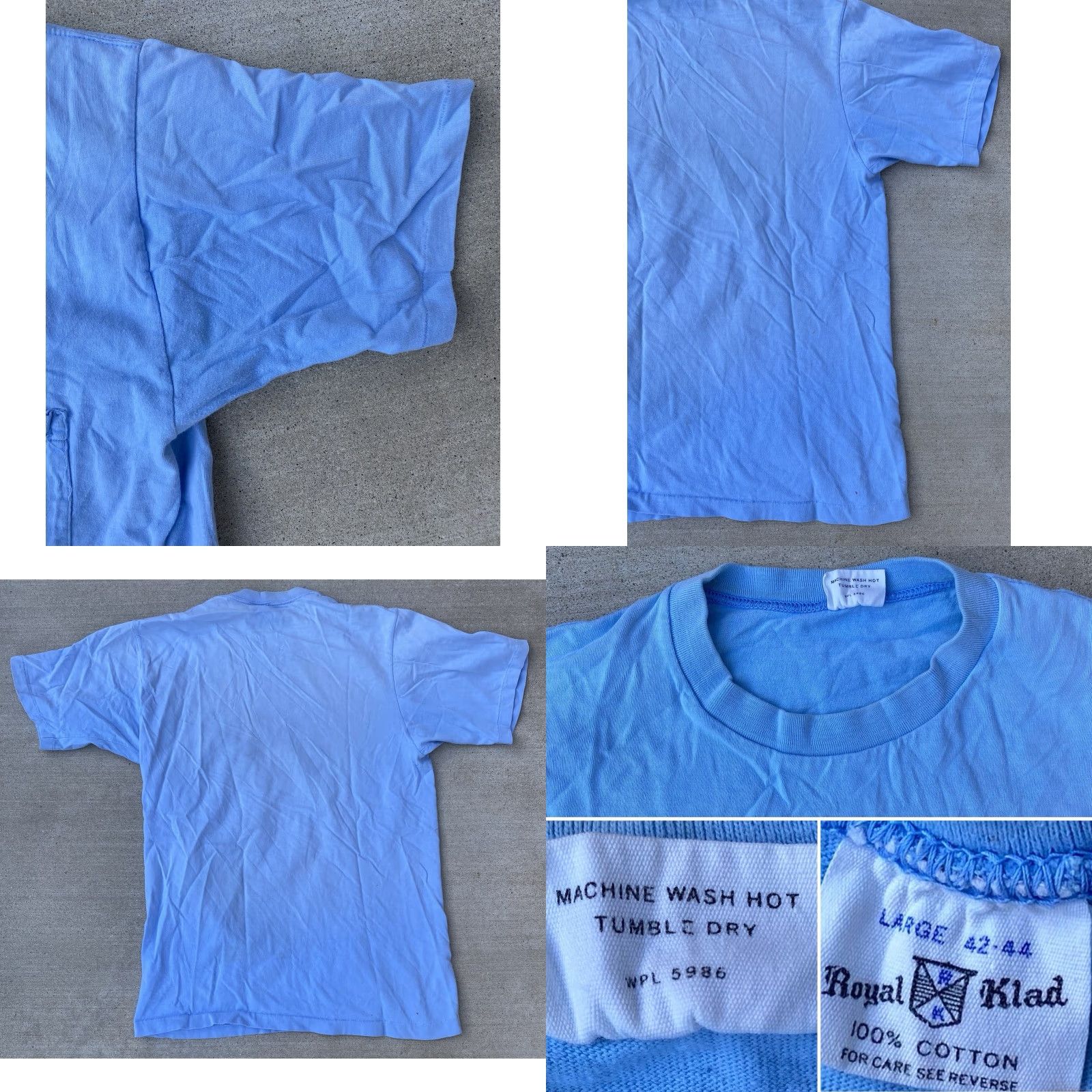 Vintage VINTAGE Royal Klad T-Shirt Pocket Tee Blue Cotton Short Sleeve L Mens Distressed Fade Holes Stain Stamp RN 5986 Size US L / EU 52-54 / 3 - 10 Thumbnail
