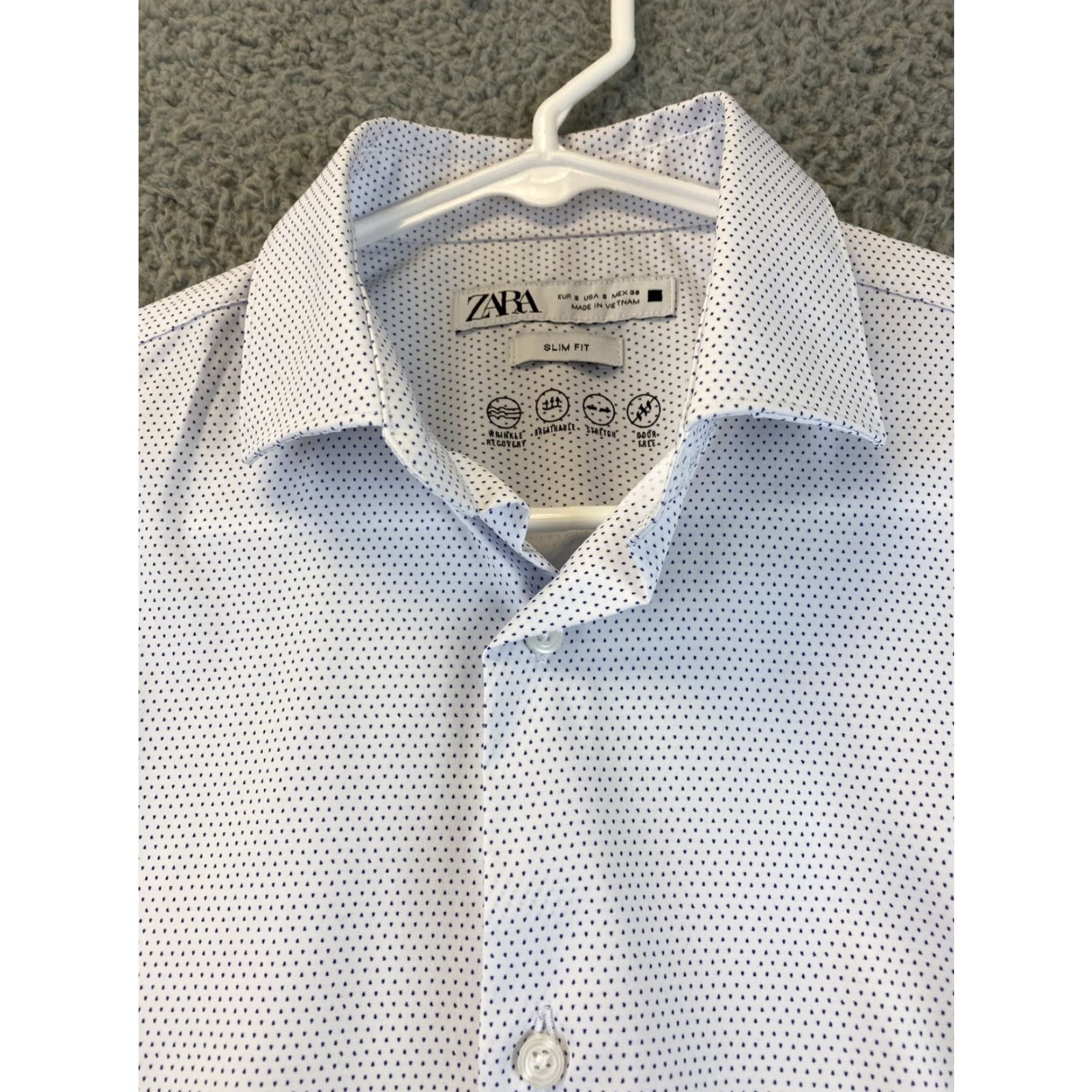 Zara ZARA Men Slim Fit Long Sleeve Button-Up Shirt S White Black Dots Casual Cotton Size US S / EU 44-46 / 1 - 2 Thumbnail