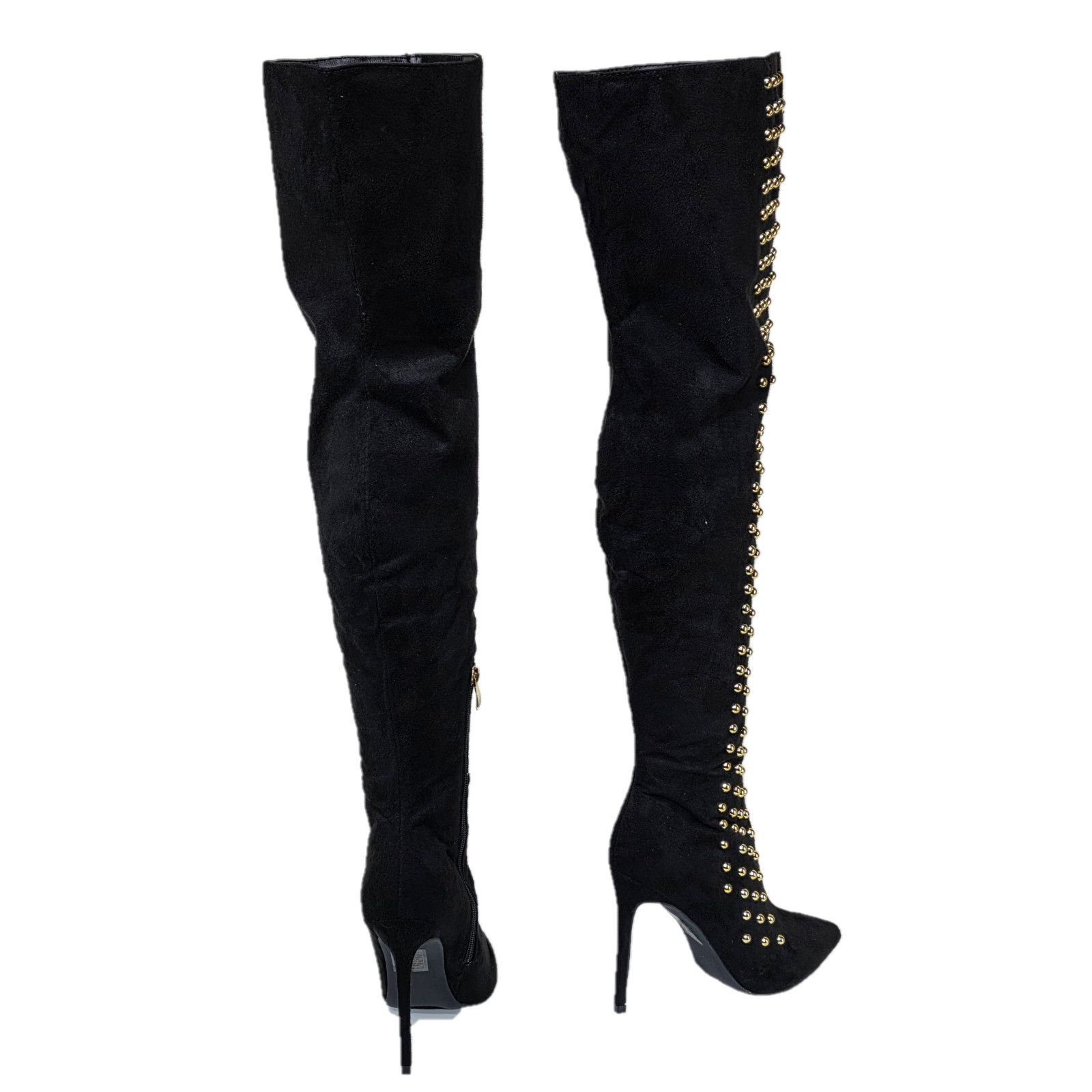 Other So Me Mariah Gold Button Stud Pointy Toe High Heel OTK Thigh Size US 11 / IT 41 - 2 Thumbnail