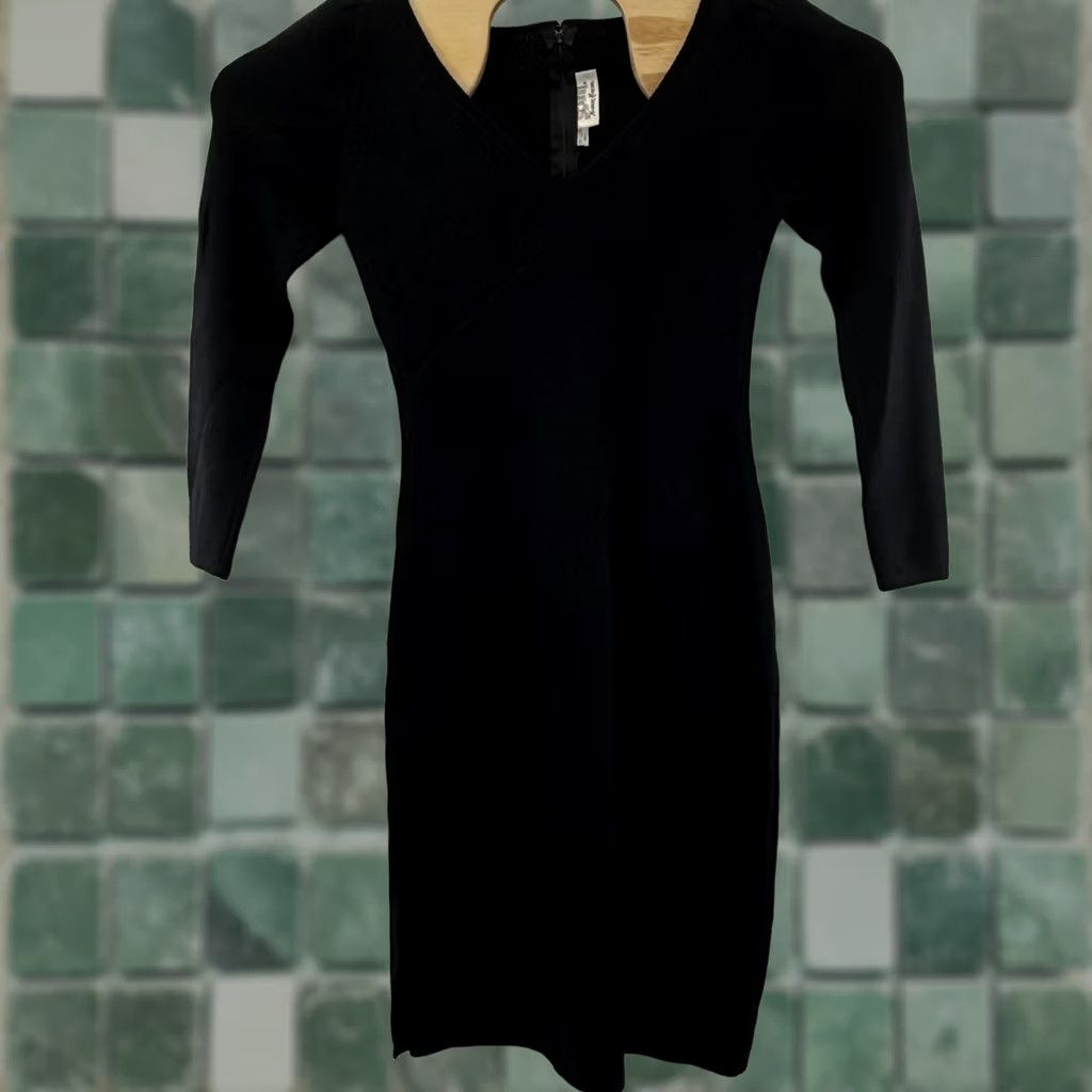 St. John VINTAGE St John Dress Womens Small Knit Puff Sleeve Neiman Marcus 70s Retro Black Wool Long Sleeve Size S / US 4 / IT 40 - 1 Thumbnail