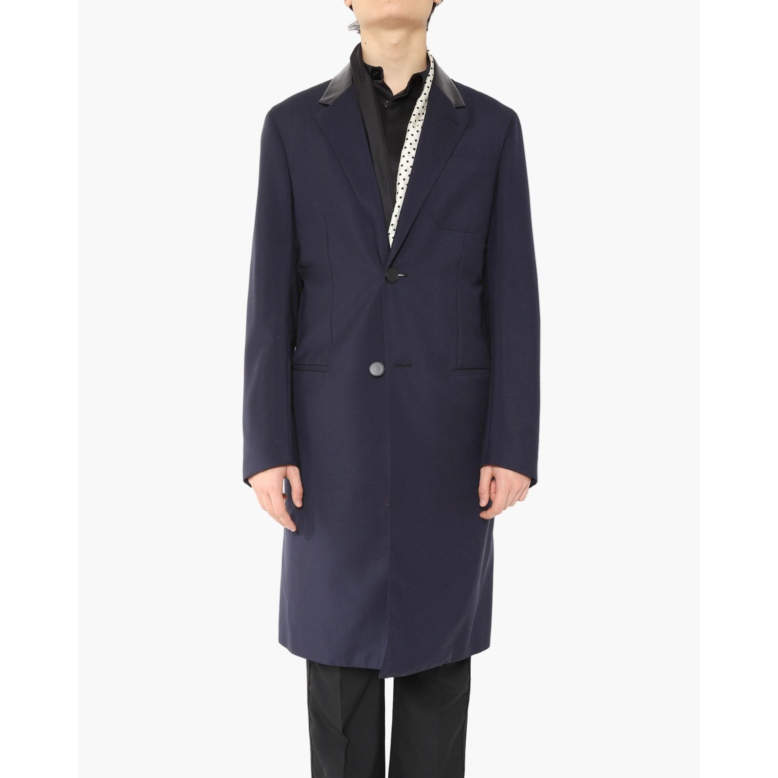 Berluti SS18 Leather Trimmed Coat in Navy Wool Size US M / EU 48-50 / 2 - 1 Thumbnail