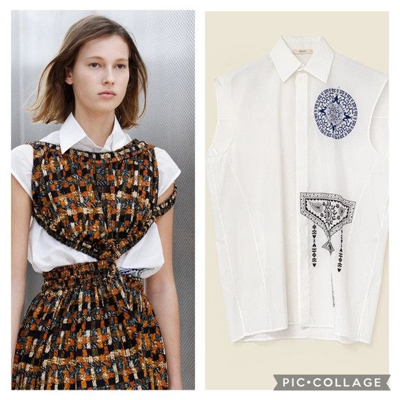 Celine CÉLINE Sleeveless button up shirt in embroidered voile Size S / US 4 / IT 40 - 1 Thumbnail