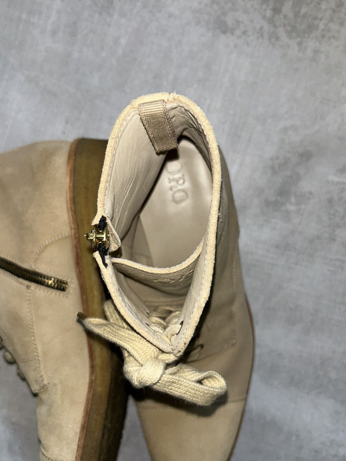 Oro Los Angeles ORO Los Angeles Beige Crepe Suede Combat Boots Size 10 Size US 10 / EU 43 - 3 Thumbnail