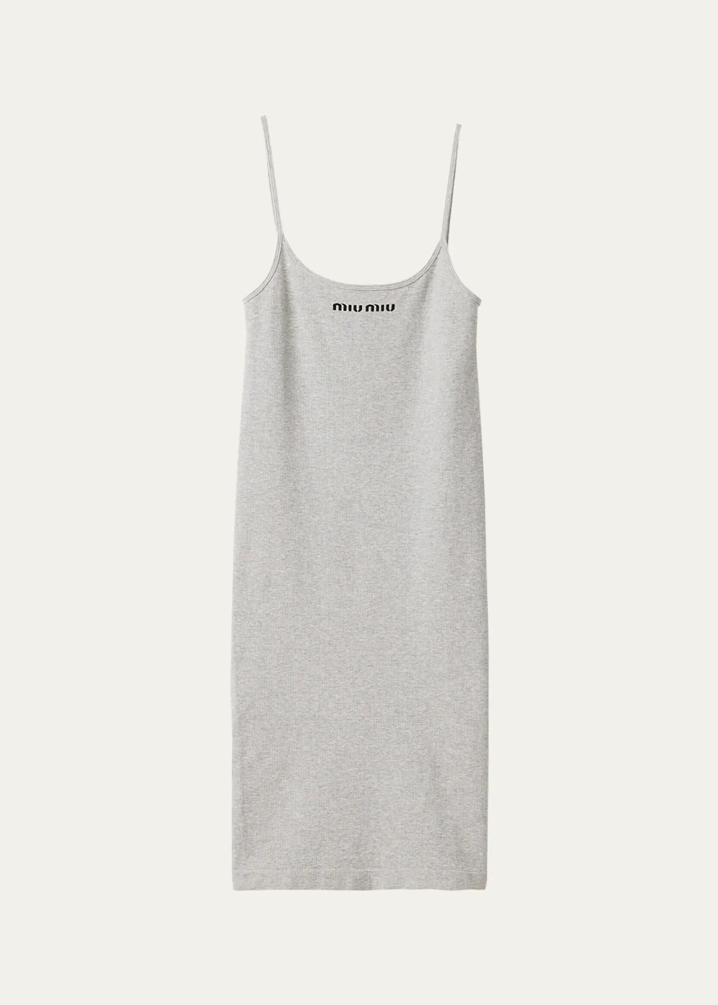 Miu Miu o1B3y1r0526 Knee-Length Rib Tank Dress in Grey Size M / US 6-8 / IT 42-44 - 1 Thumbnail
