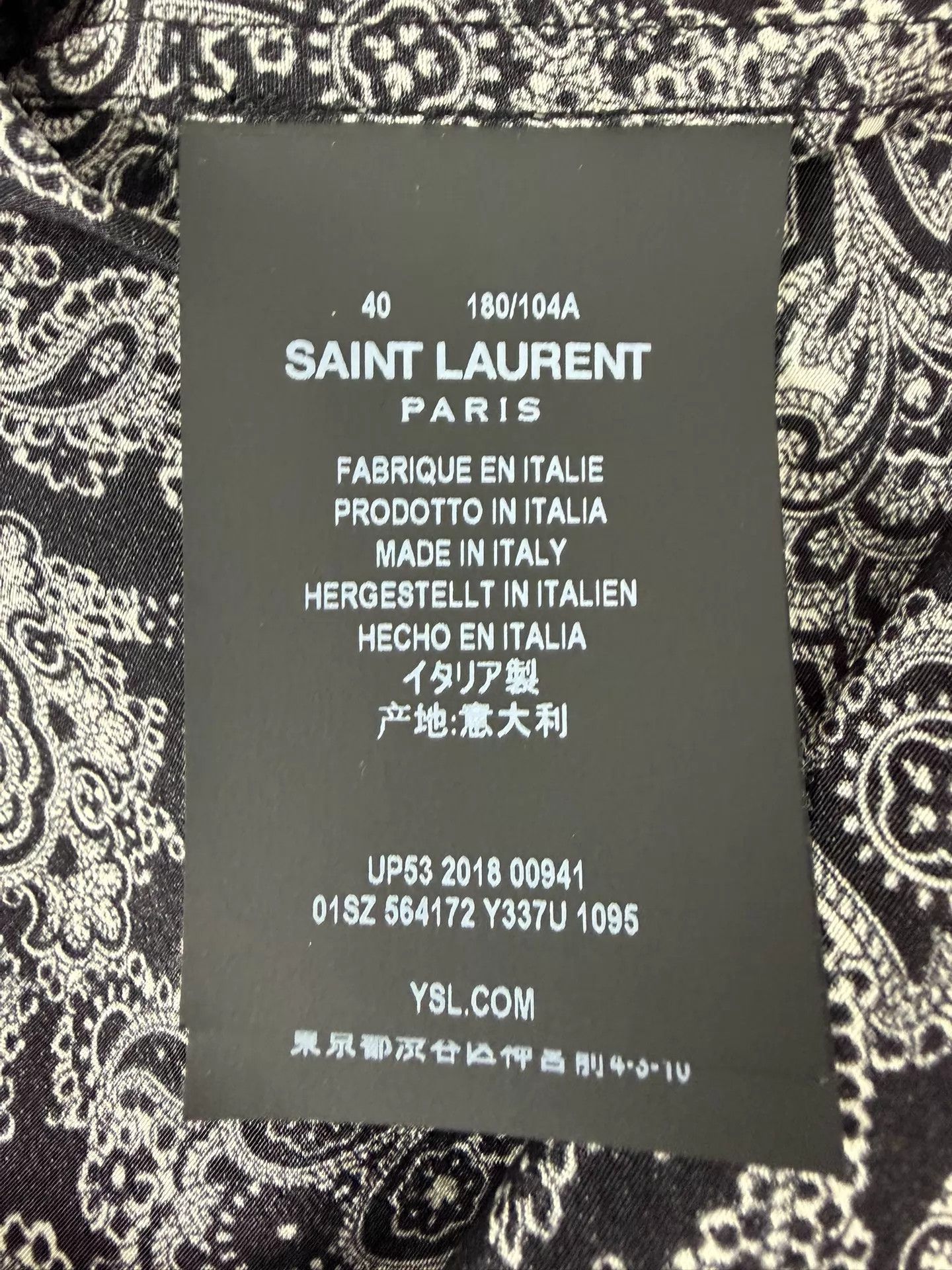 Saint Laurent Paris SLP19SS Silk Paisley 40 Black Silver Gray Oversized Shirt Size US M / EU 48-50 / 2 - 5 Thumbnail