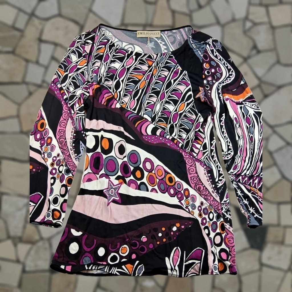Emilio Pucci Emilio Pucci Women's Blouse Shirt Silk Rayon Printed Top Size 4 Multicolor Size S / US 4 / IT 40 - 1 Thumbnail