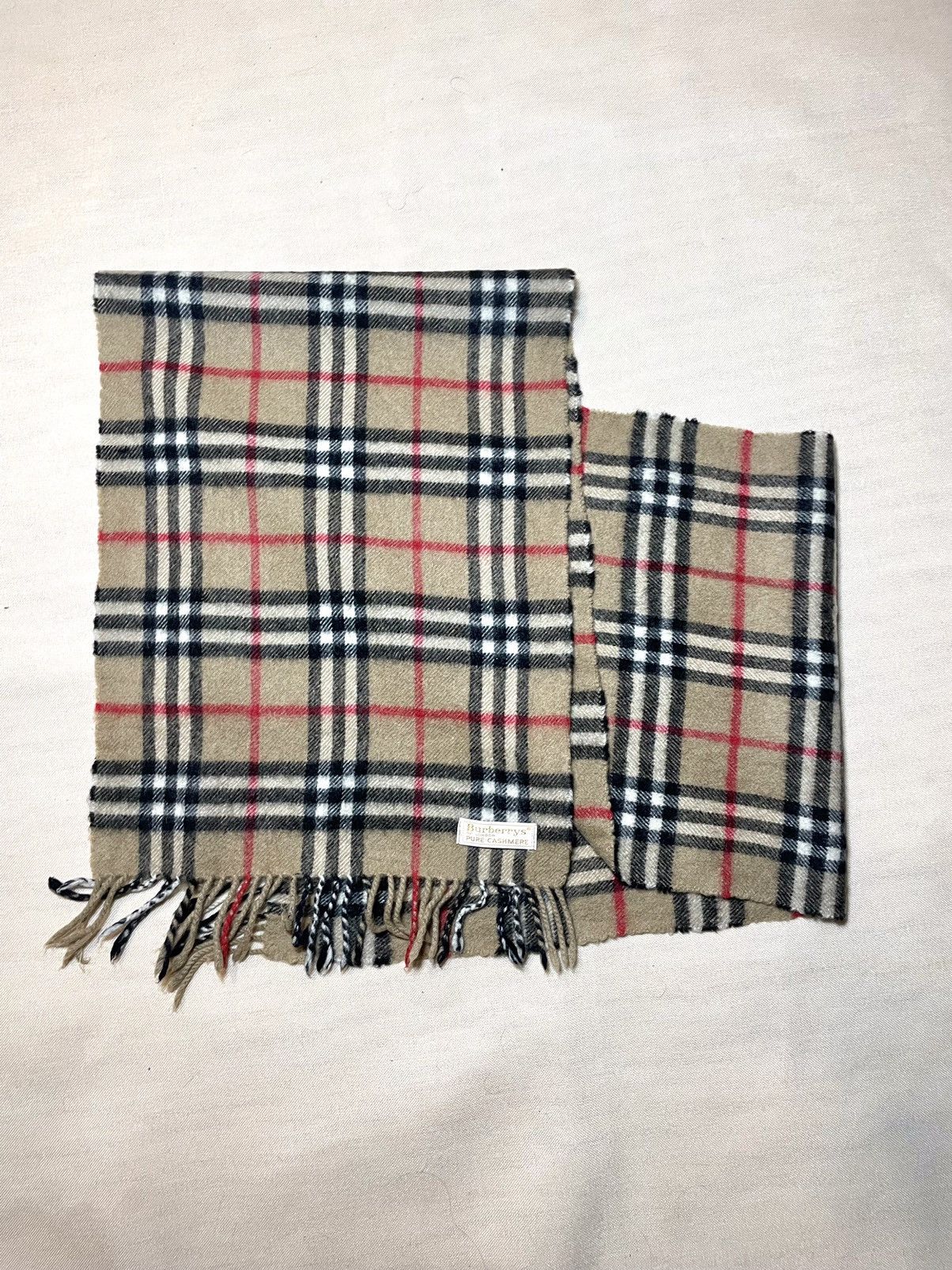 Vintage Burberry London cashmere tartan brown beige scarf Size ONE SIZE - 5 Thumbnail