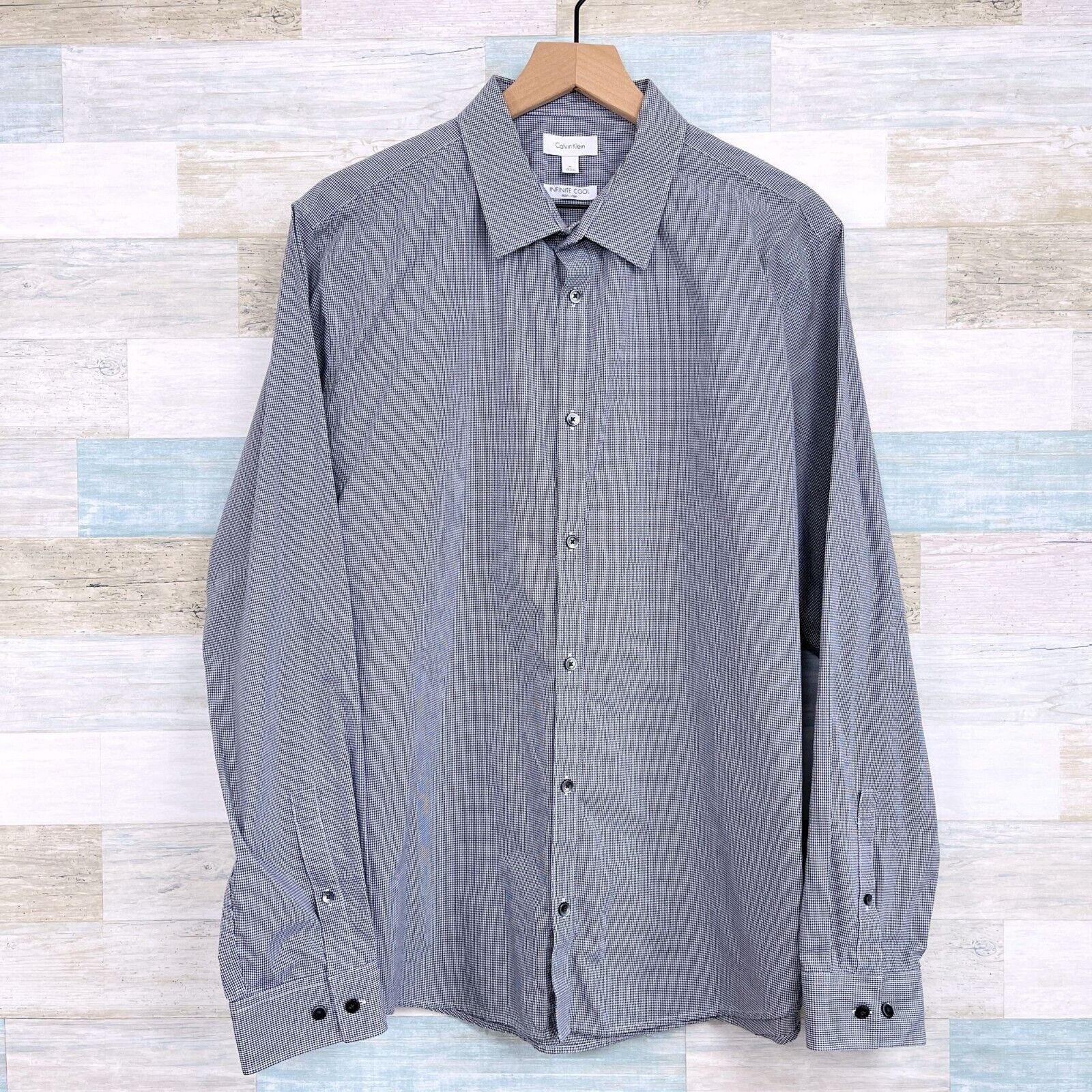 Calvin Klein Calvin Klein Cool Non Iron Shirt Gray Gingham Mens XL Size US XL / EU 56 / 4 - 1 Thumbnail