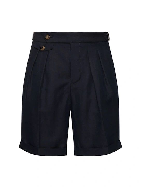 Brunello Cucinelli o1lsvrm0425 Pleated Cotton & Linen Shorts in Navy Size US 38 / EU 54 - 1 Thumbnail