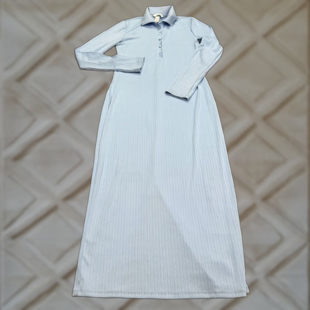 H&M H&M Long Sleeve Maxi Polo Dress Womens Medium Blue Rib Knit Back Slit Stretch Size M / US 6-8 / IT 42-44 - 1 Thumbnail