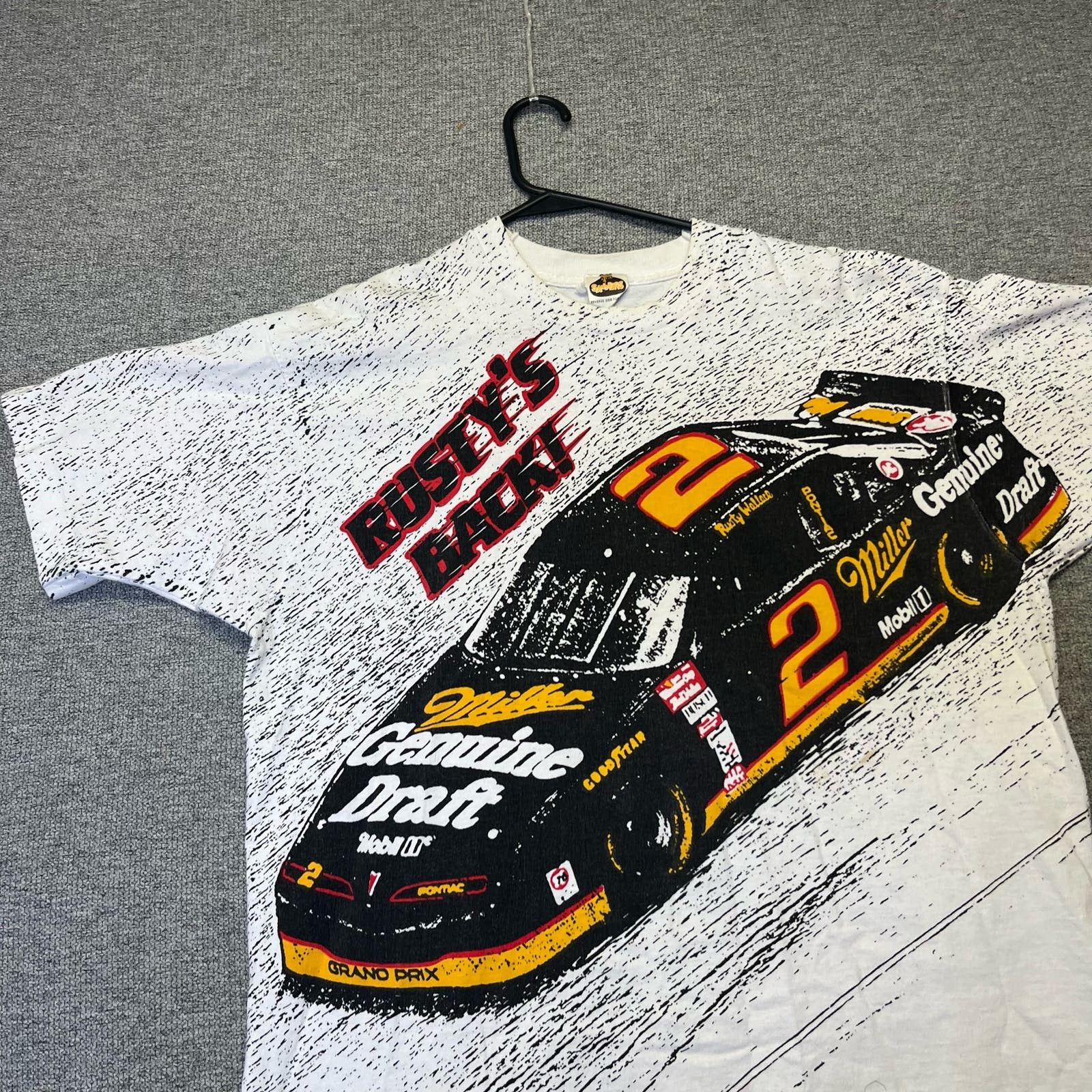 image of Nascar x Vintage 1990S Rusty Wallace Aop Tee Crazy in White, Men's (Size XL)