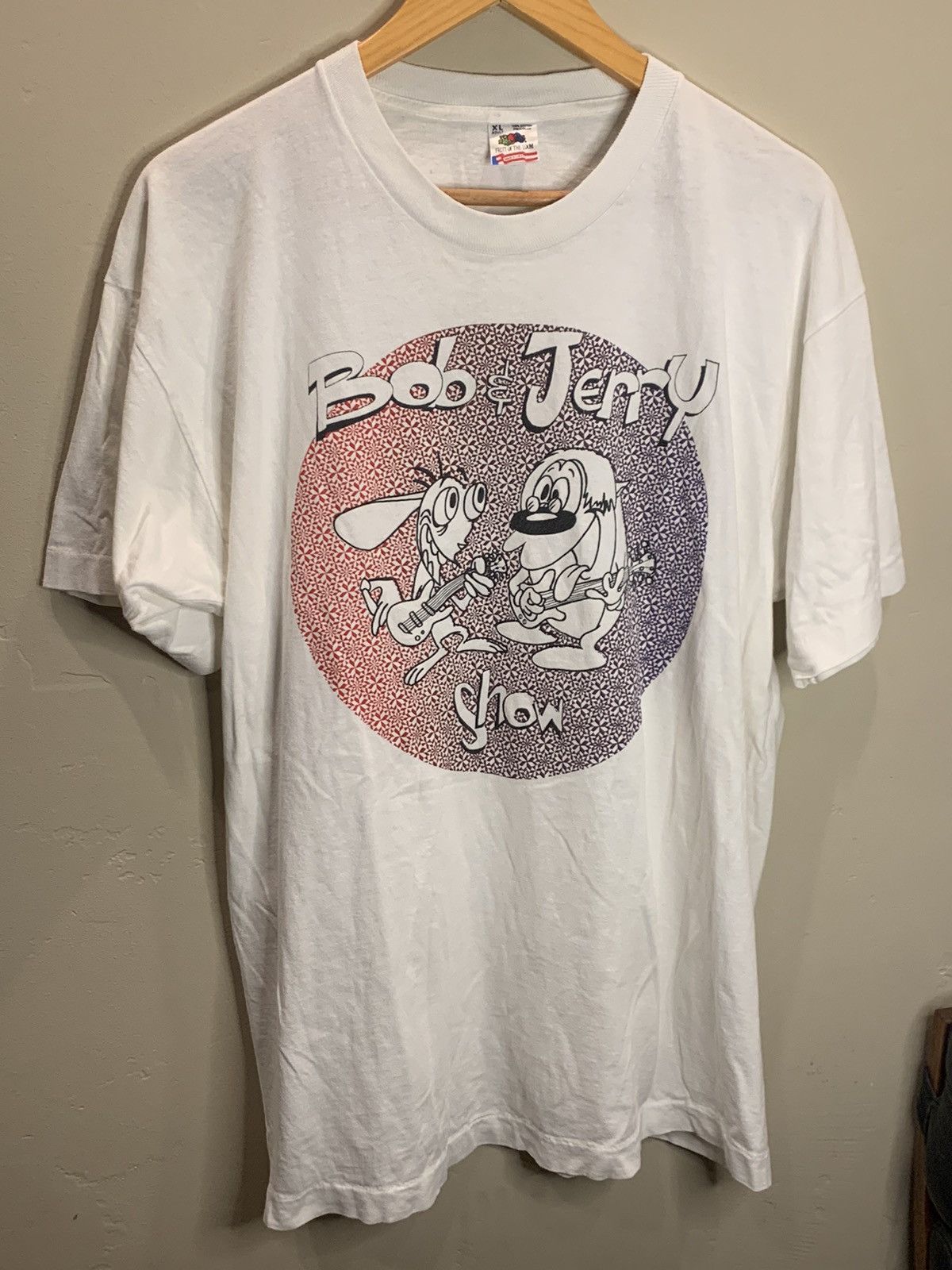 image of Band Tees x Grateful Dead Vintage Bob Dylan & Jerry Garcia Fractal Band T-Shirt in White (Size XL)