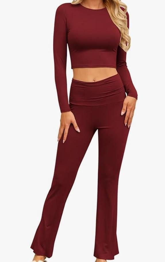 NBDN Nobrandedon Lounge Set with Fold-Over Flare Pants, Long Sleeve SMALL Size ONE SIZE - 1 Thumbnail