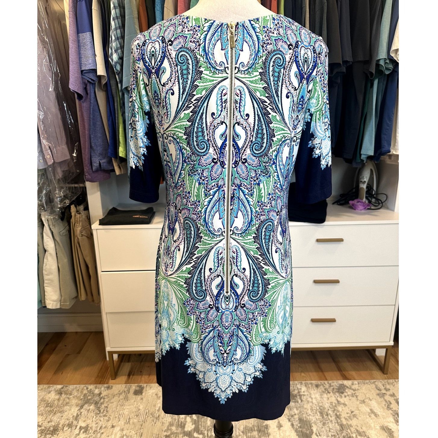 Other Eliza J Blue White Paisley Short Sleeve Jersey Midi Dress 6 Size M / US 6-8 / IT 42-44 - 4 Thumbnail